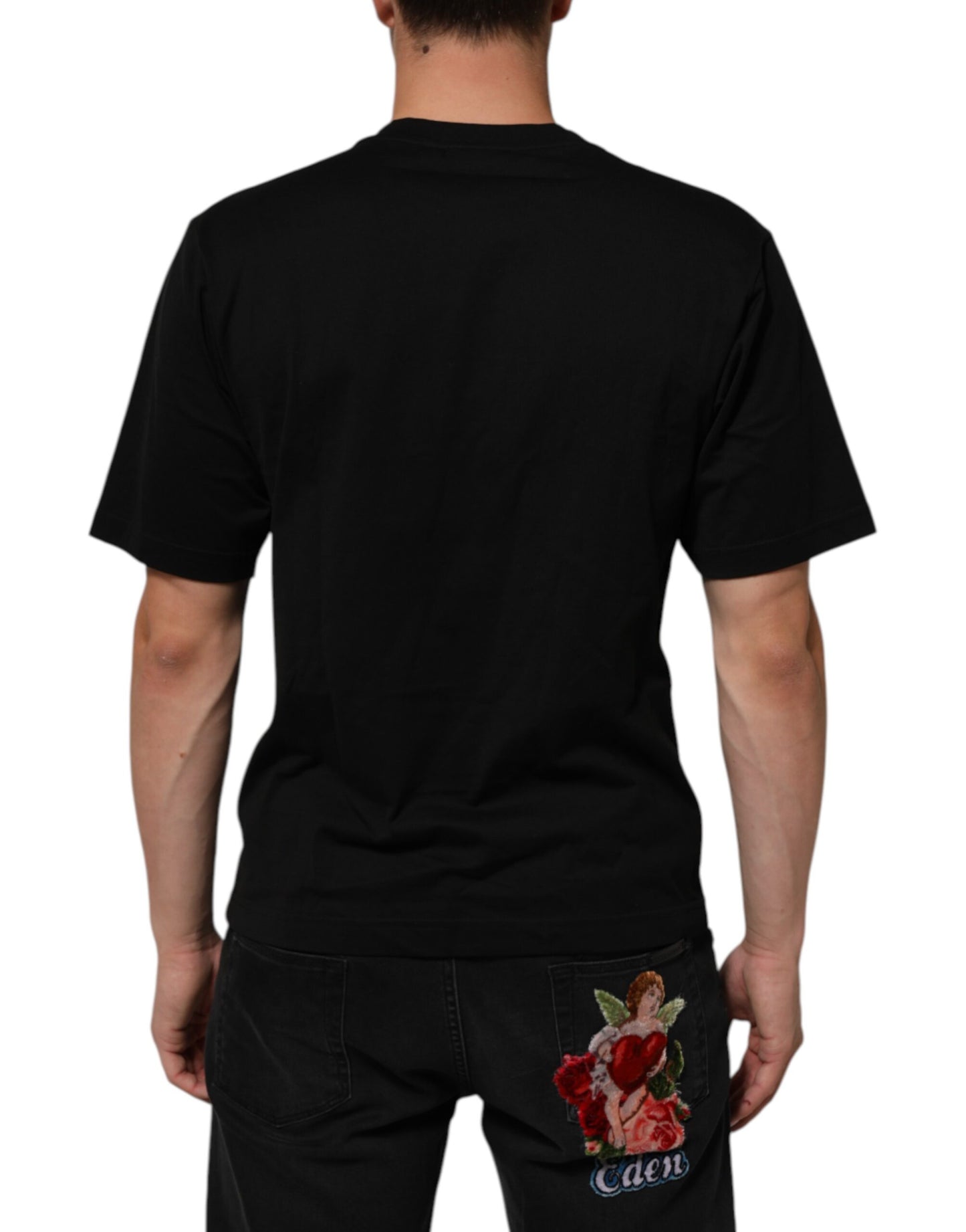Dolce & Gabbana Black Logo Plaque Cotton Crew Neck T-shirt