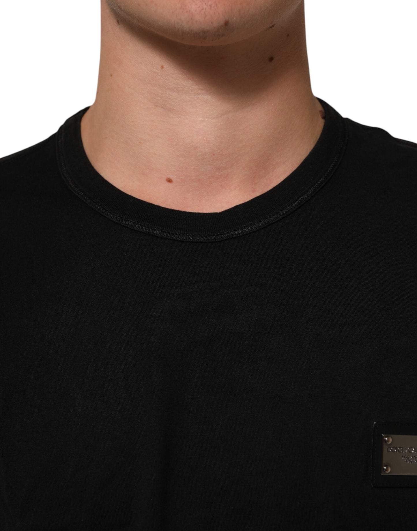 Dolce & Gabbana Black Logo Plaque Cotton Crew Neck T-shirt