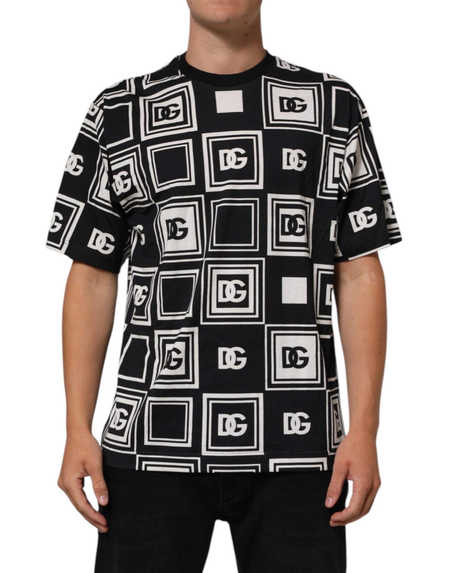 Black Logo Monogram Cotton Crew Neck T-shirt