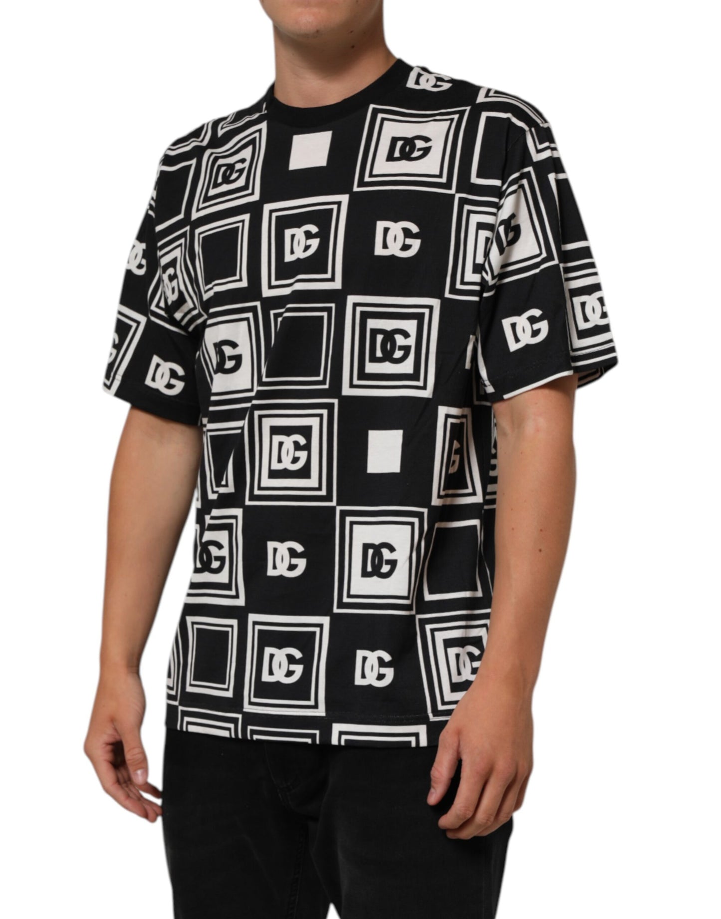 Black Logo Monogram Cotton Crew Neck T-shirt