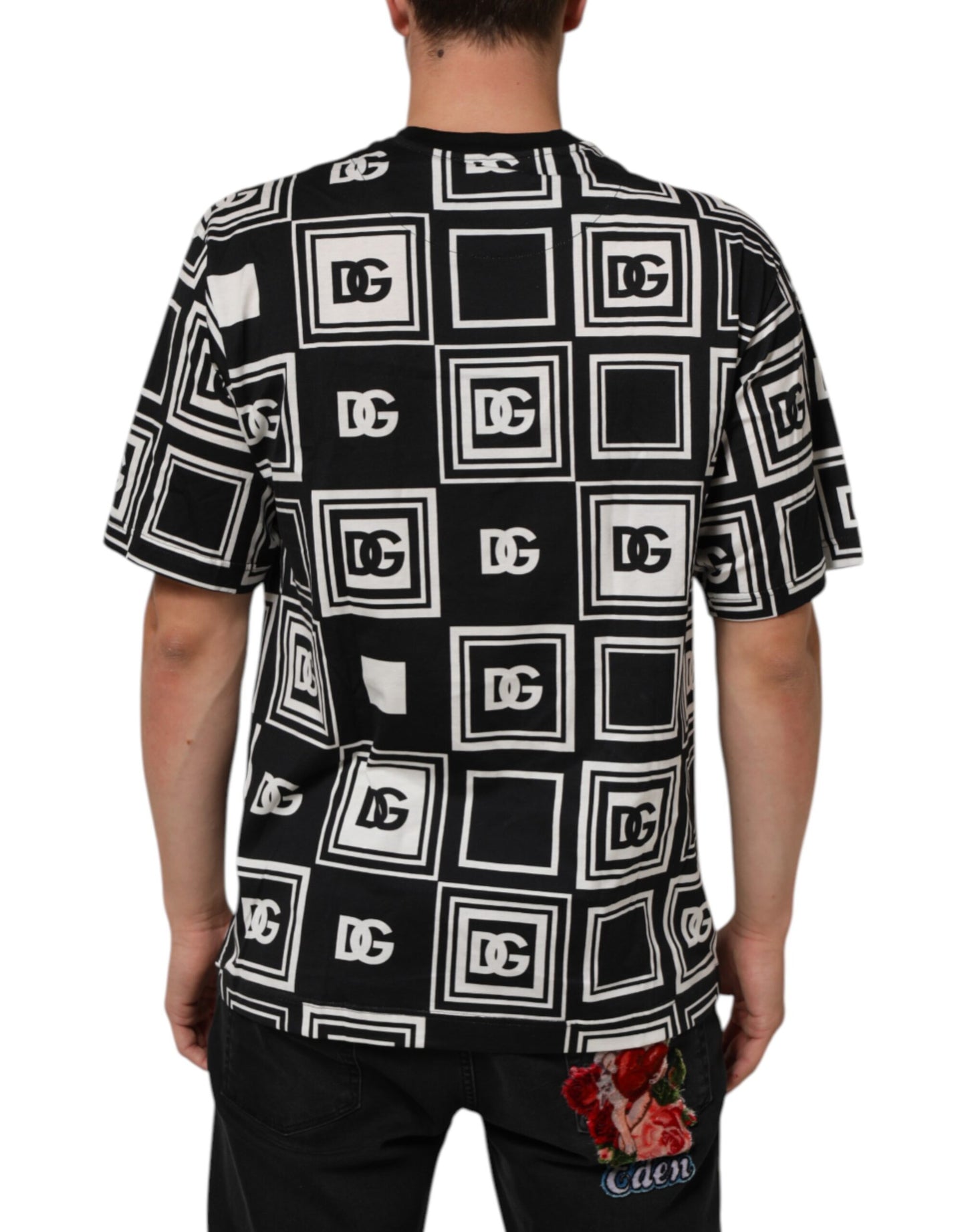 Black Logo Monogram Cotton Crew Neck T-shirt