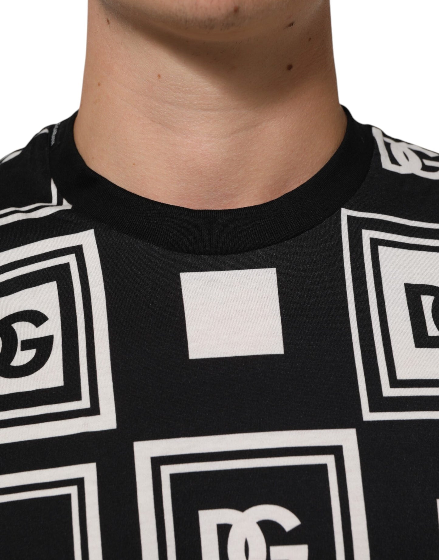 Black Logo Monogram Cotton Crew Neck T-shirt