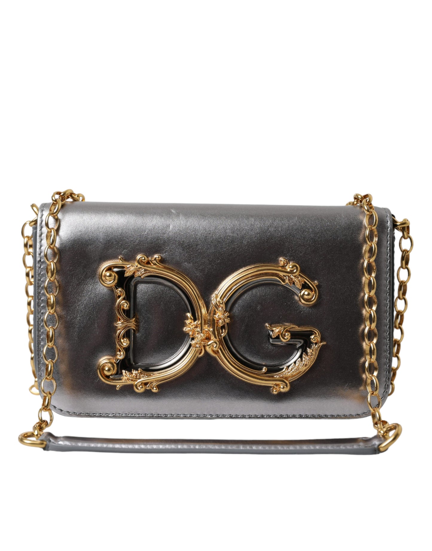 Metallic Silver Nappa Mini DG Girls Shoulder Borse Bag