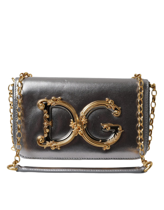Metallic Silver Nappa Mini DG Girls Shoulder Borse Bag