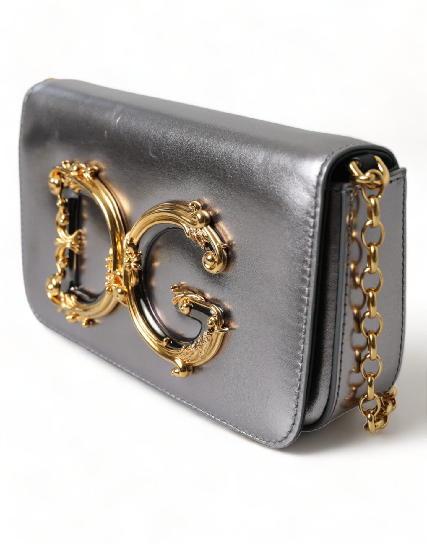 Metallic Silver Nappa Mini DG Girls Shoulder Borse Bag