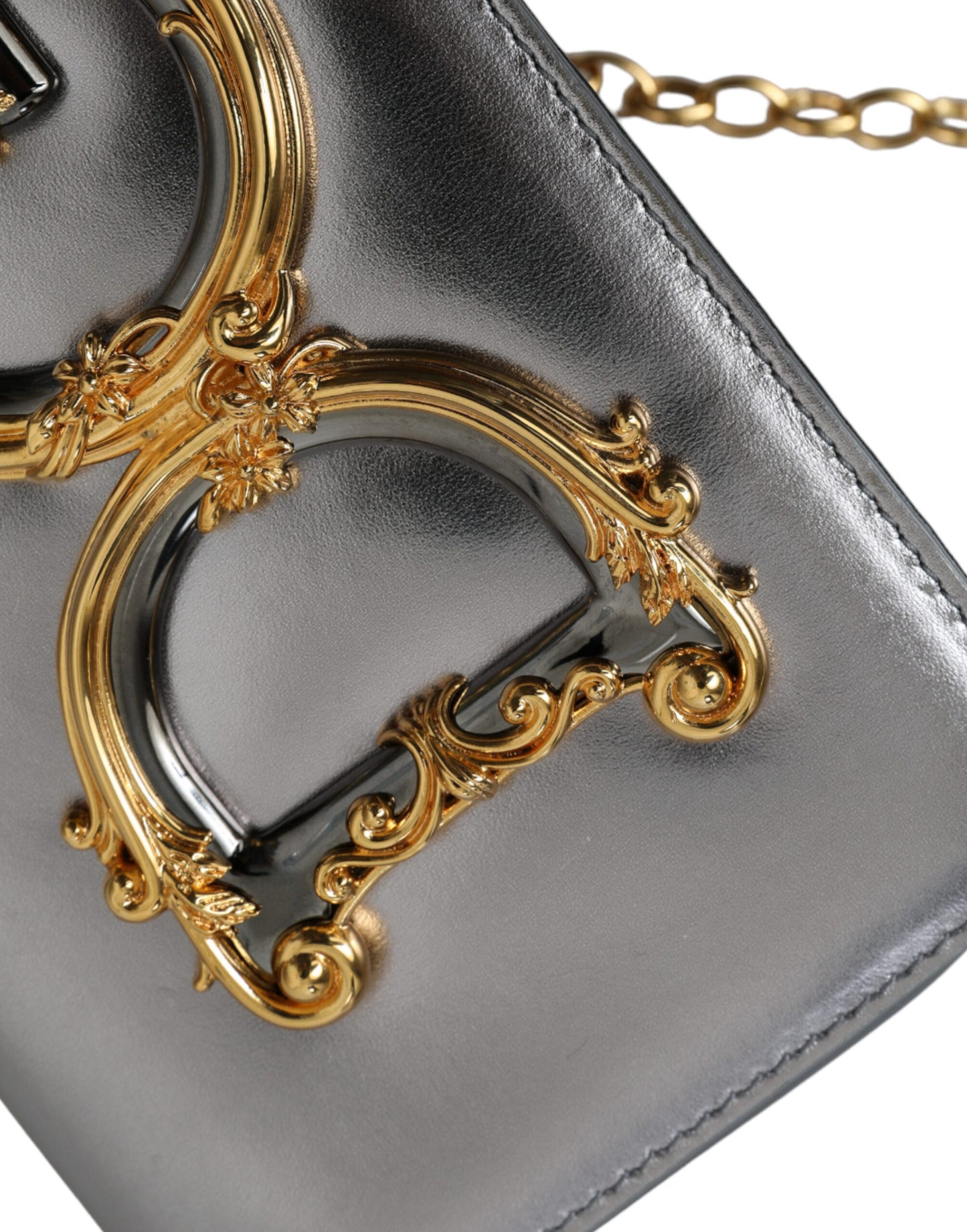 Metallic Silver Nappa Mini DG Girls Shoulder Borse Bag