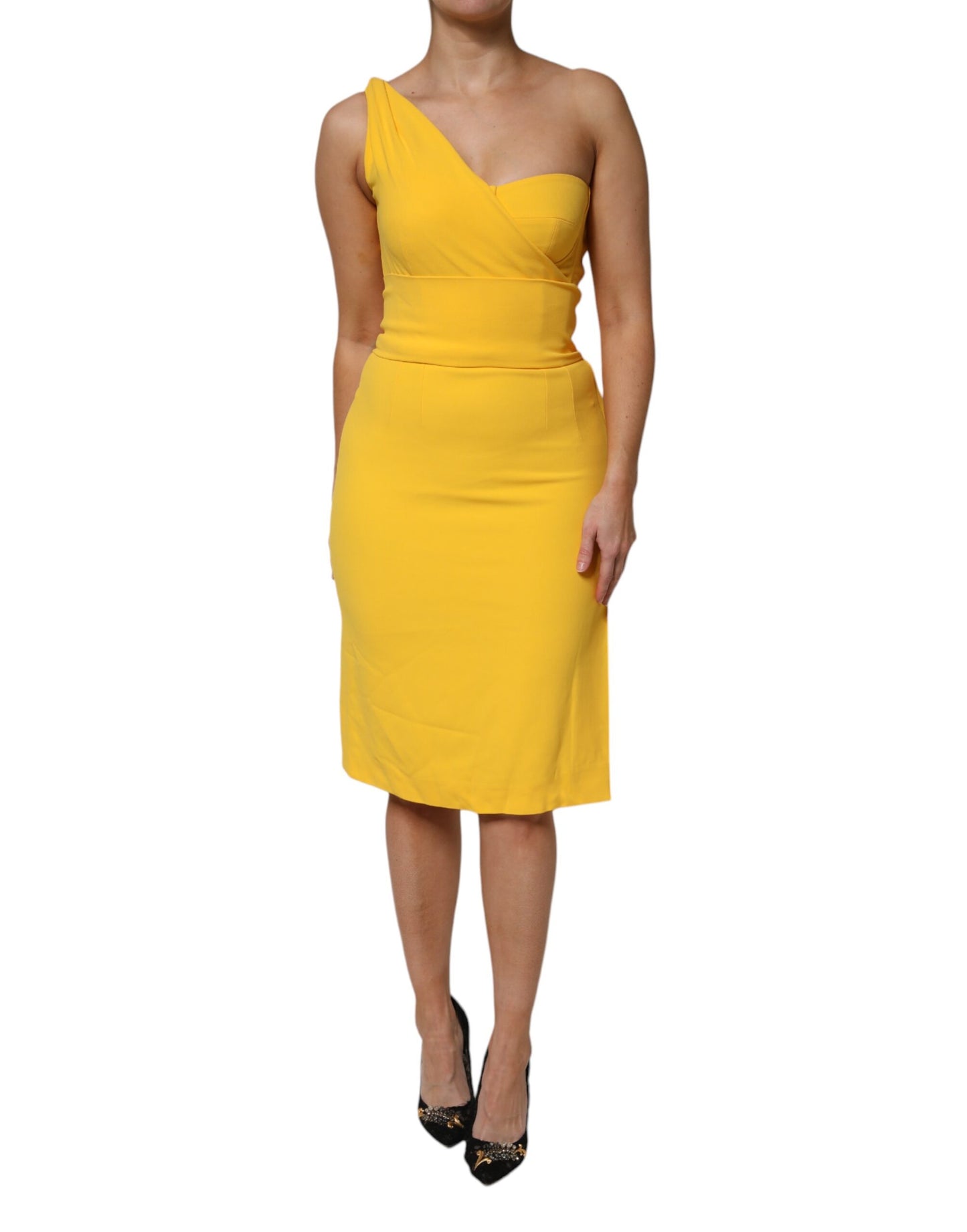 Yellow One Shoulder Side Slit Sheath Dress