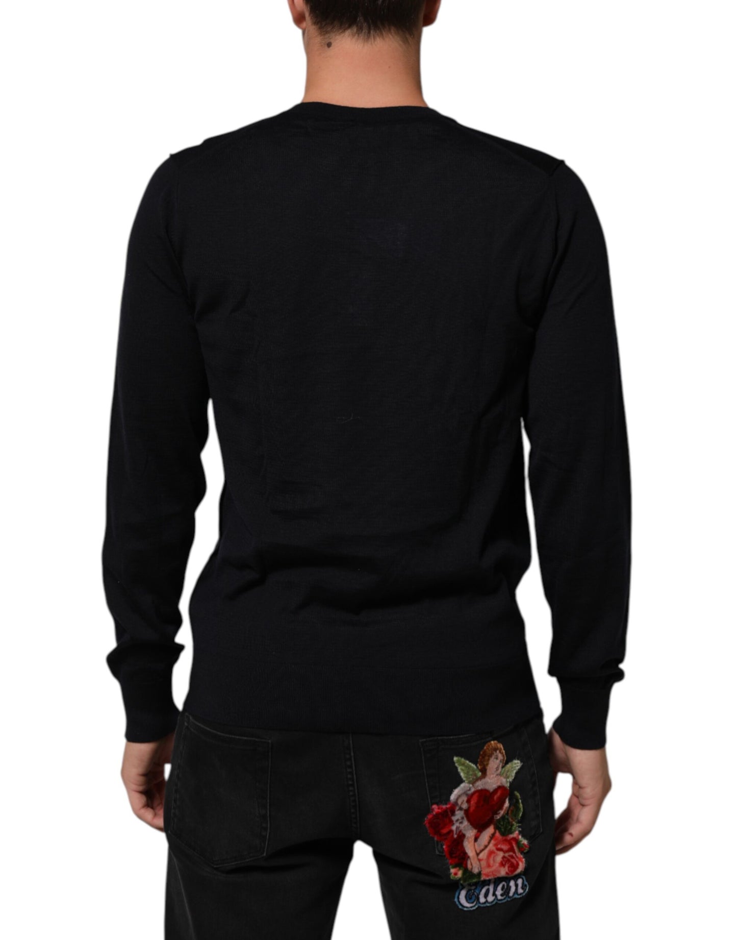 Black Cashmere Knit V-Neck Pullover Sweater