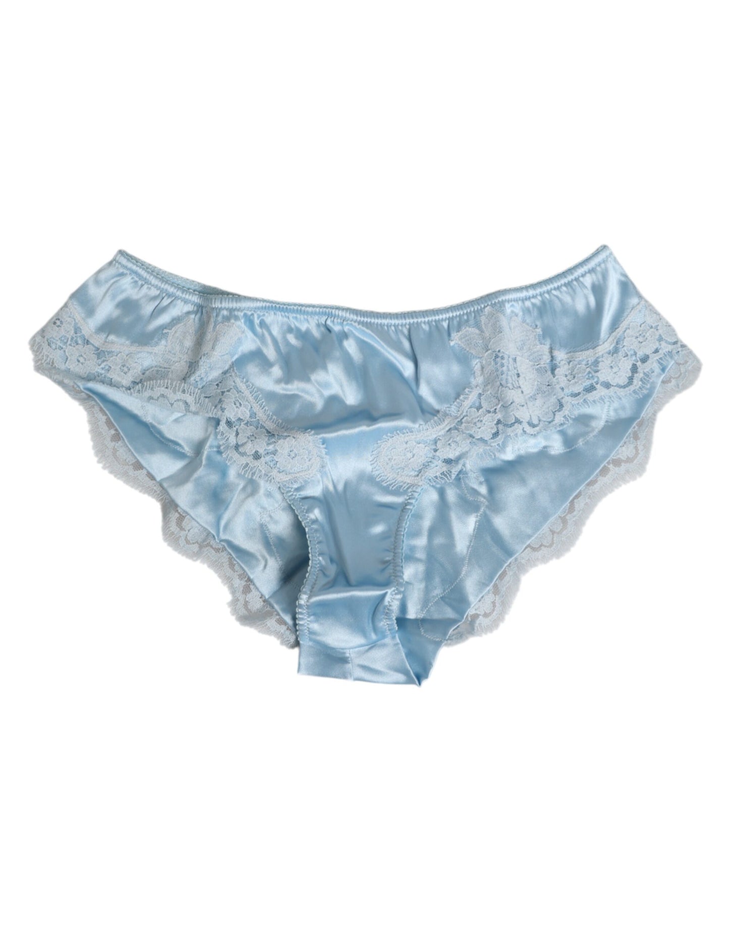 Sky Blue Silk Satin Lace Panty Brief Underwear