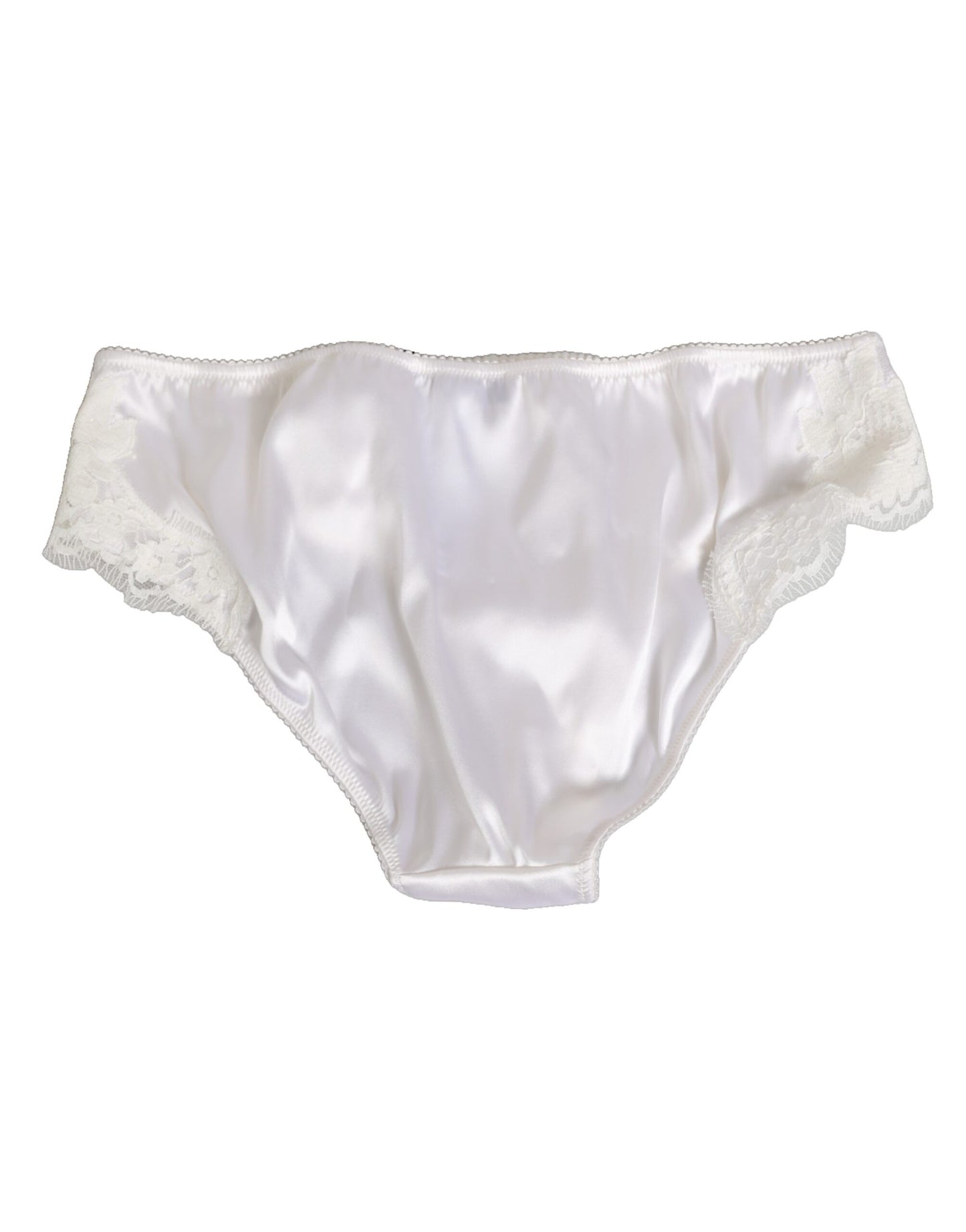 White Silk Satin Floral Lace Panty Brief Underwear