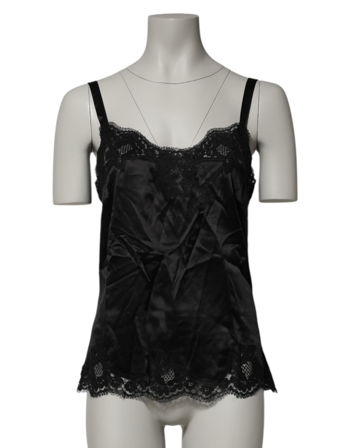 Black Silk Floral Lace Tank Lingerie Top Underwear
