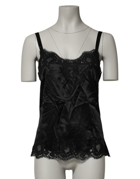 Black Silk Floral Lace Tank Lingerie Top Underwear