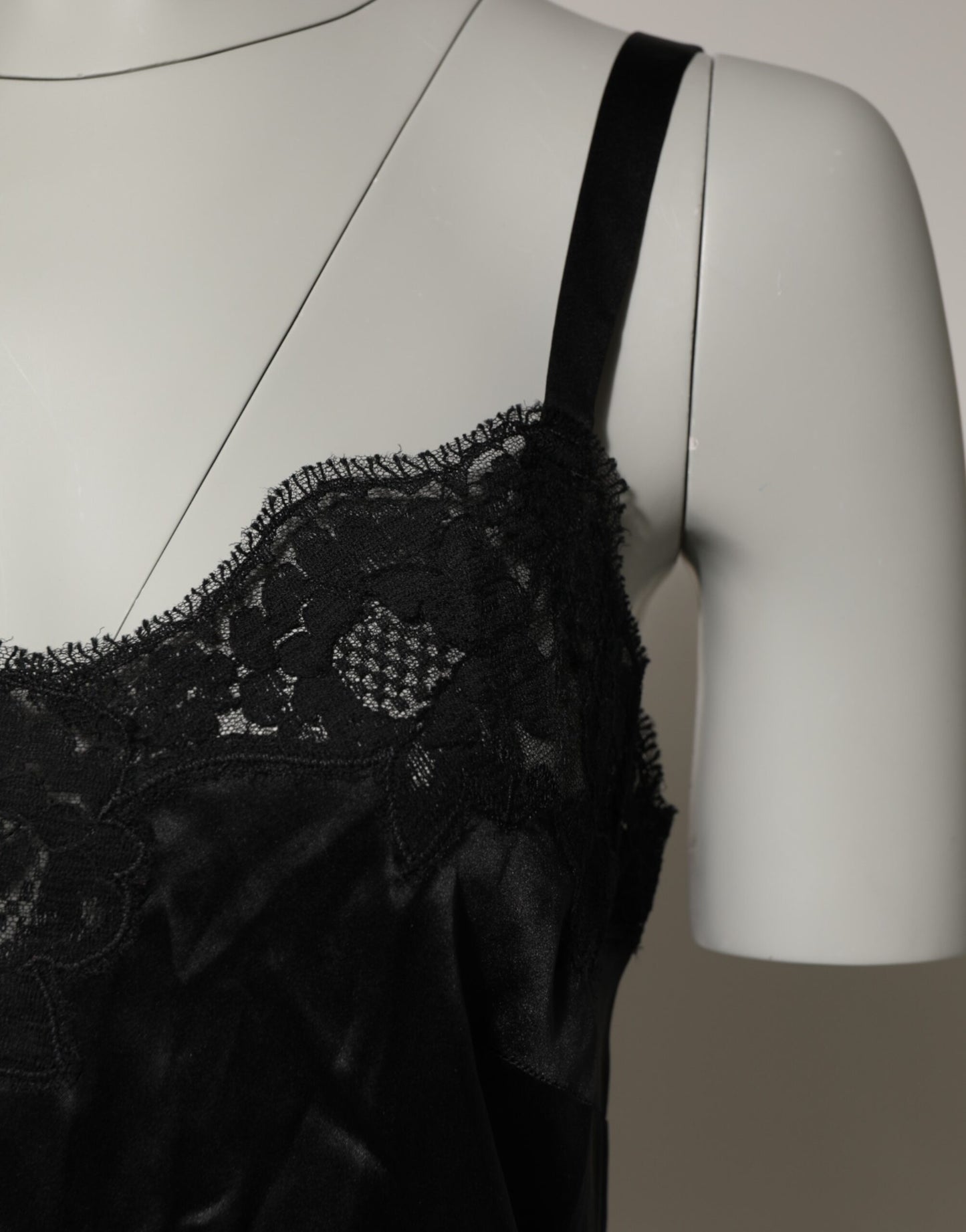 Black Silk Floral Lace Tank Lingerie Top Underwear