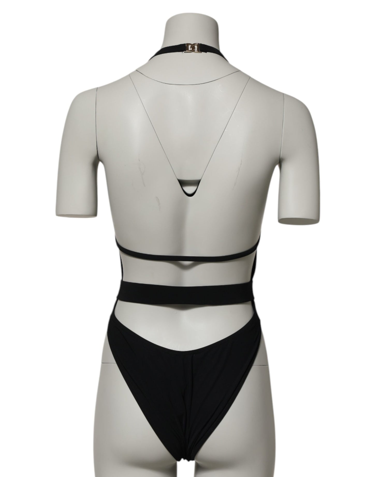 Black Nylon Deep V-Neck One Piece Swimwear