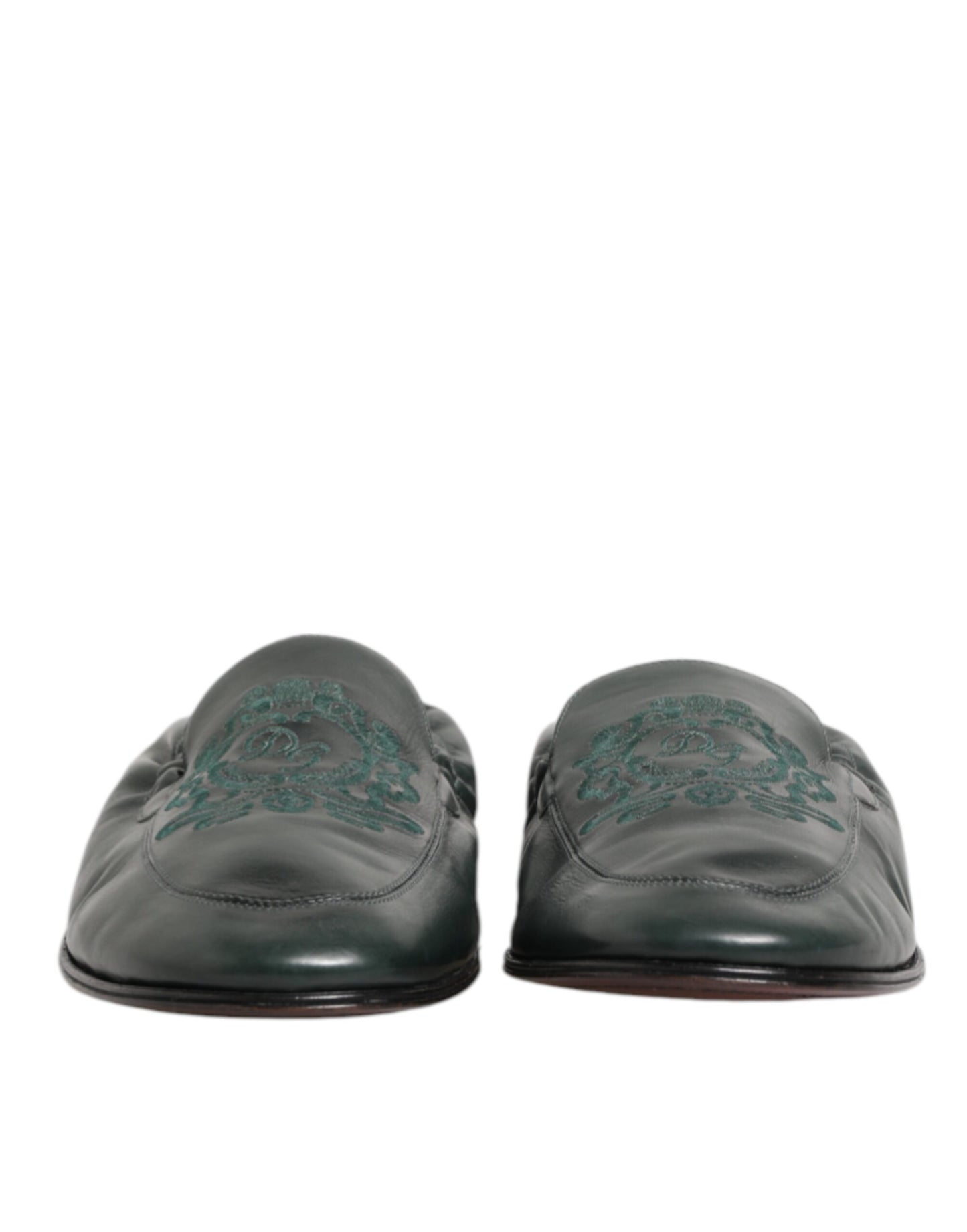 Green Leather Slip On Men Flat Loafers Shoes