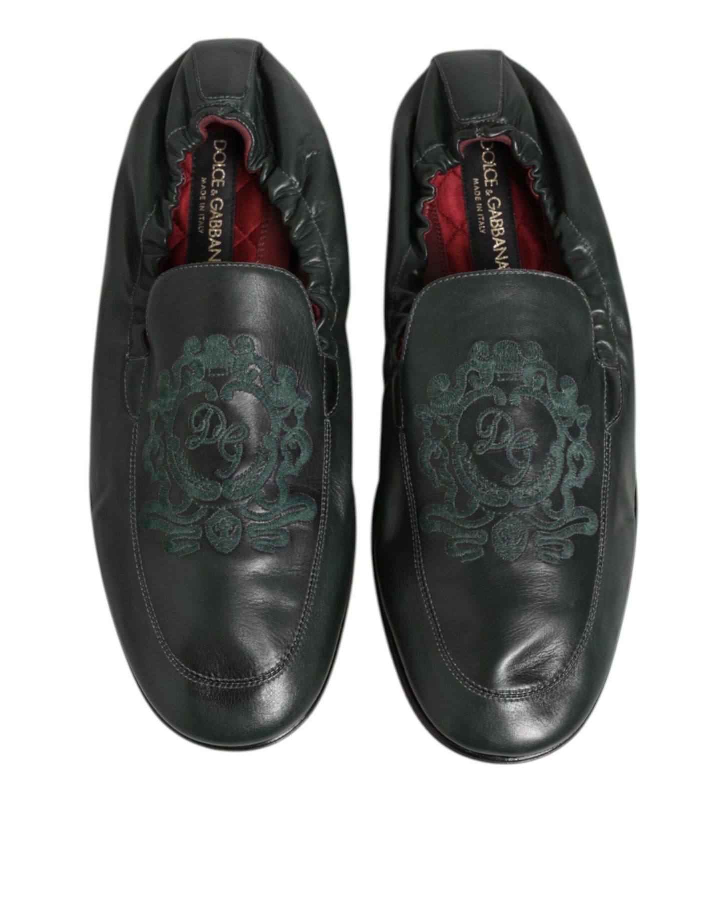 Green Leather Slip On Men Flat Loafers Shoes