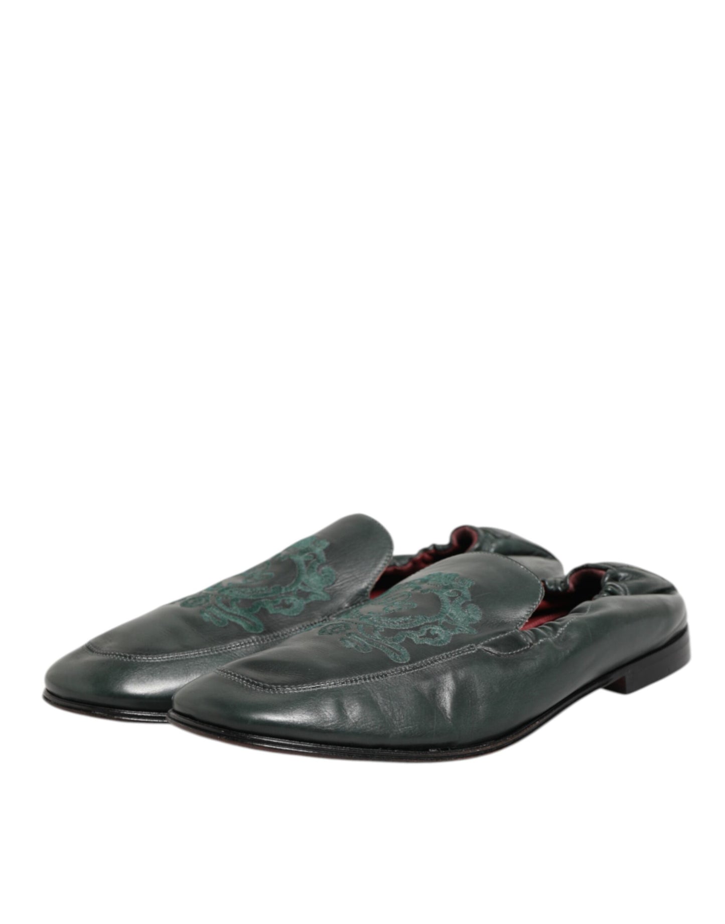 Green Leather Slip On Men Flat Loafers Shoes