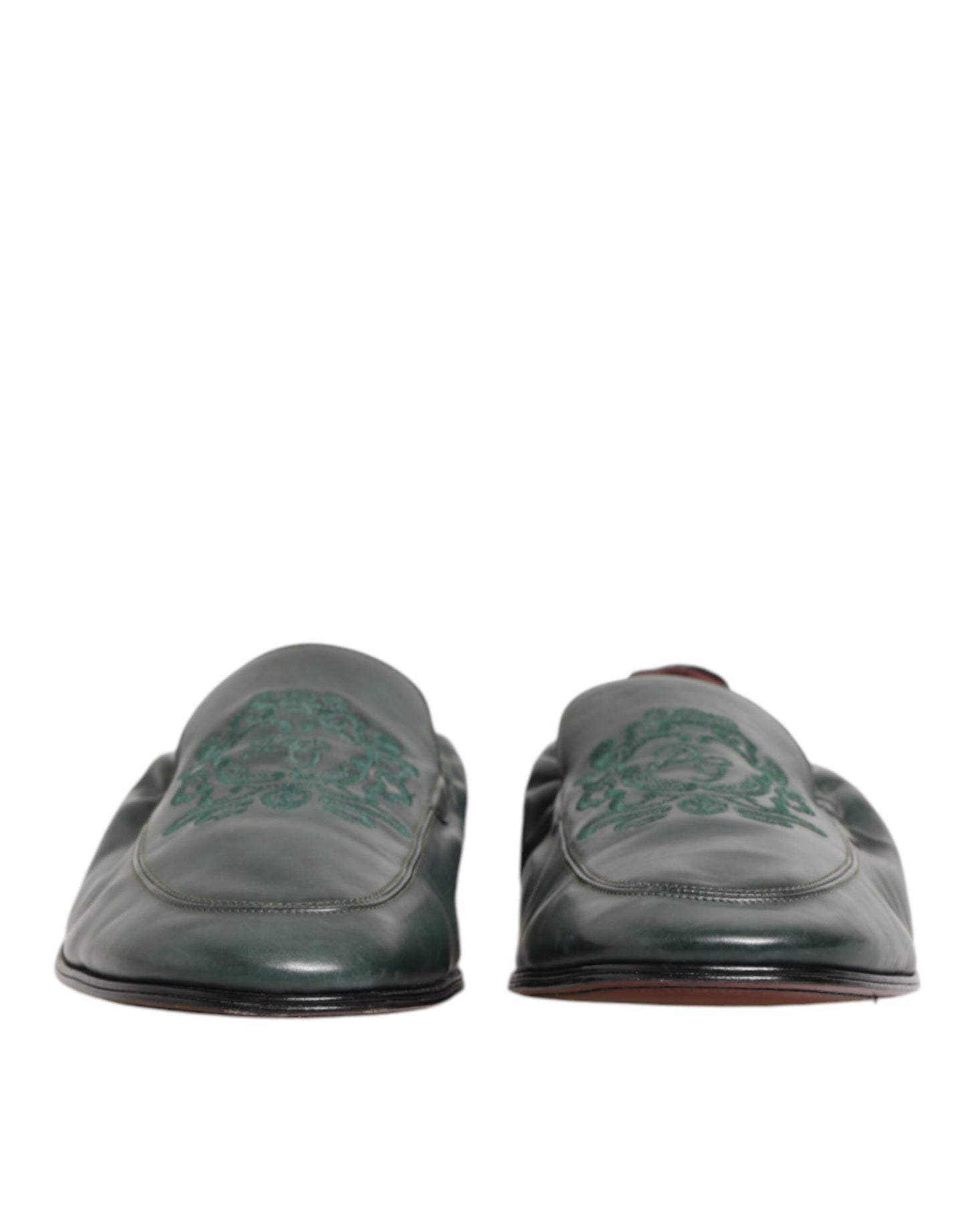 Green Leather Slip On Men Flat Loafers Shoes