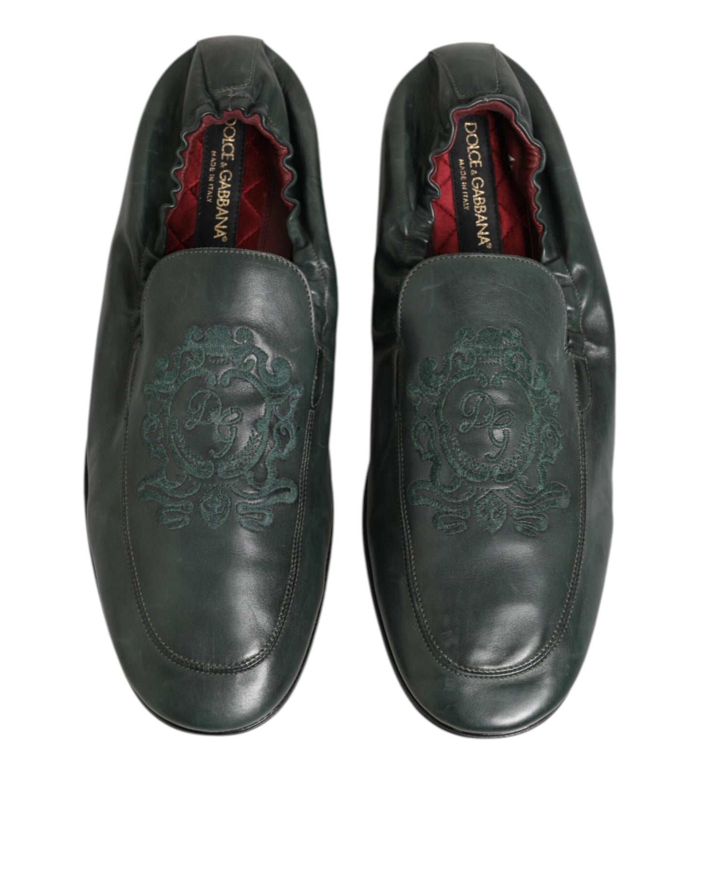 Green Leather Slip On Men Flat Loafers Shoes