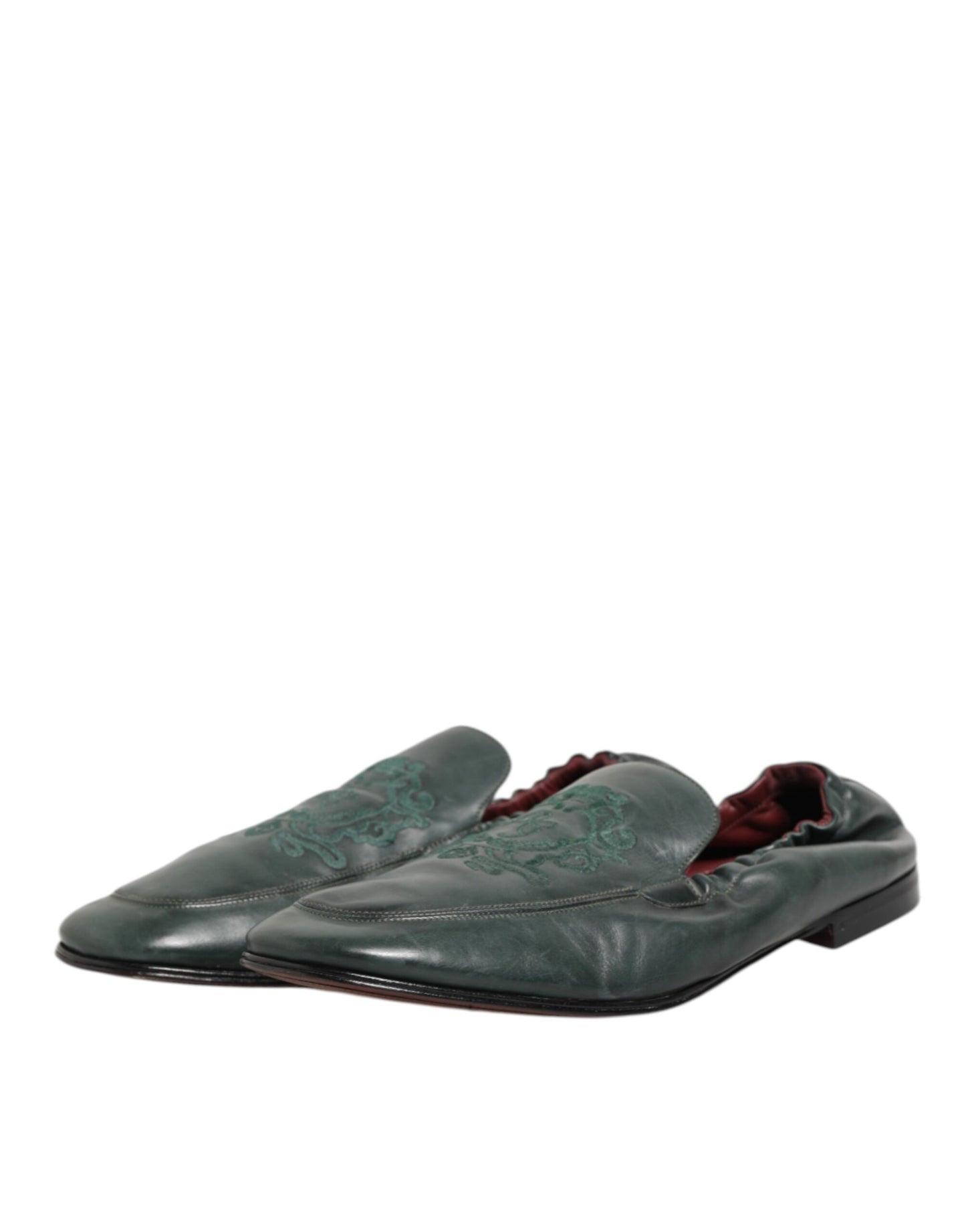 Green Leather Slip On Men Flat Loafers Shoes