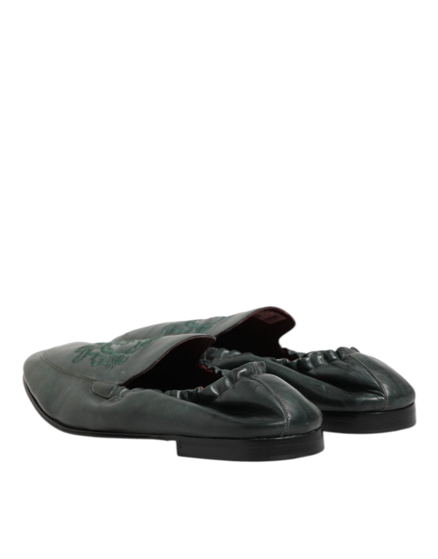 Green Leather Slip On Men Flat Loafers Shoes