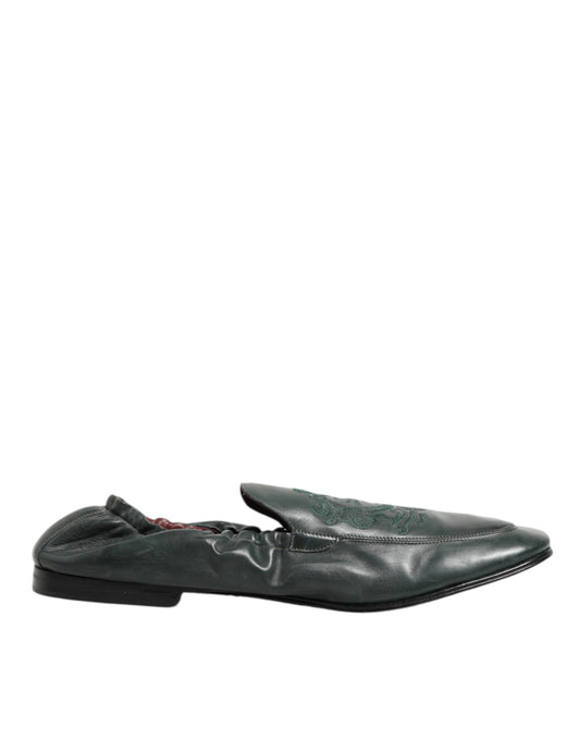 Green Leather Slip On Men Flat Loafers Shoes