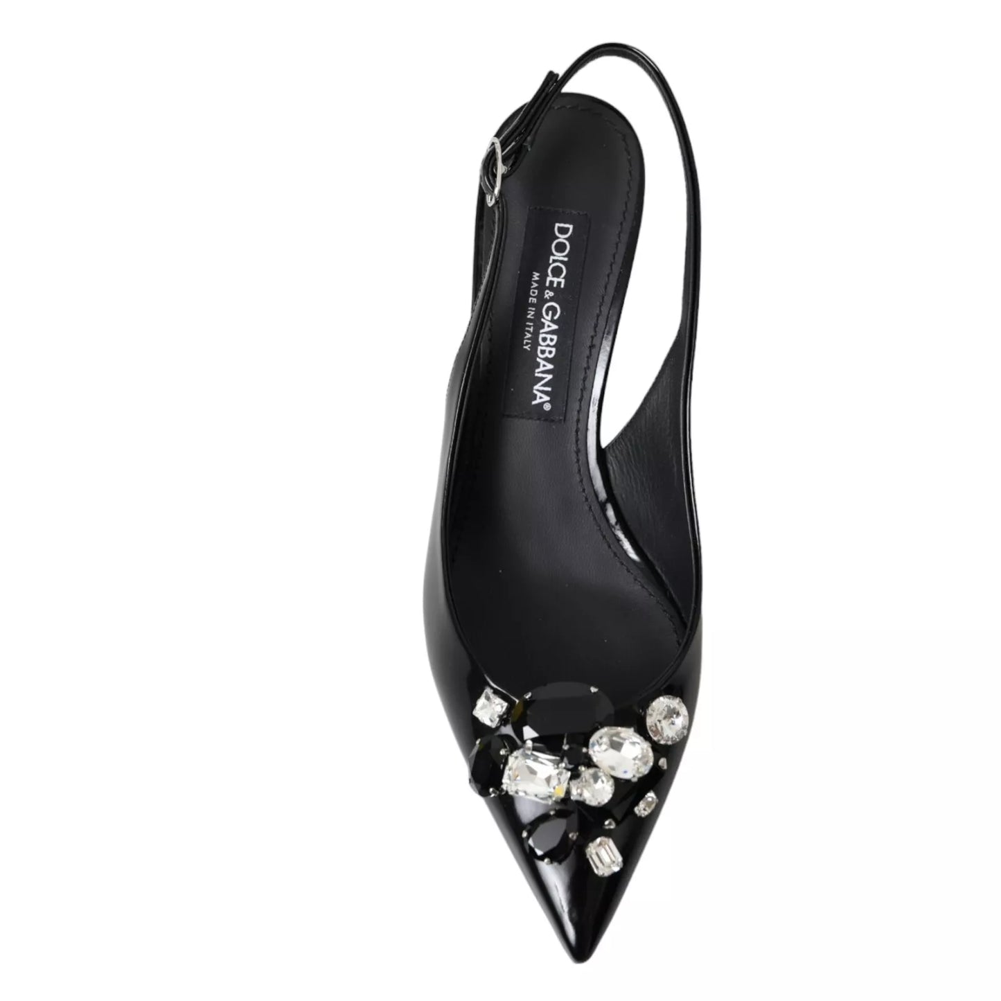 Dolce & Gabbana Black Patent Leather Crystal Slingback Shoes