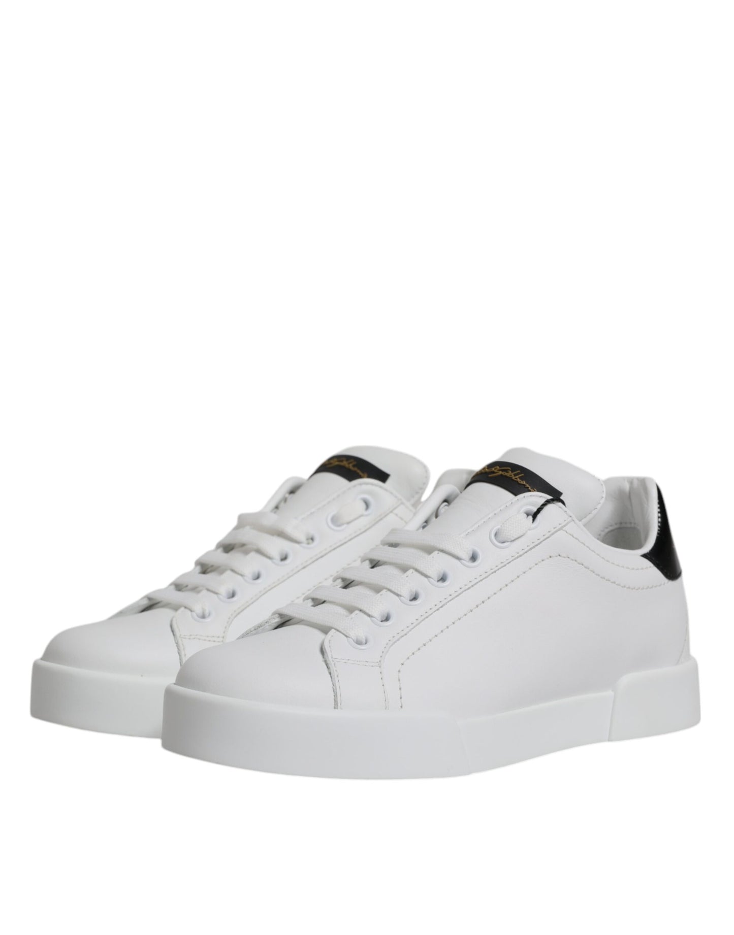 Dolce & Gabbana White Black Leather Low Top Sneakers Shoes