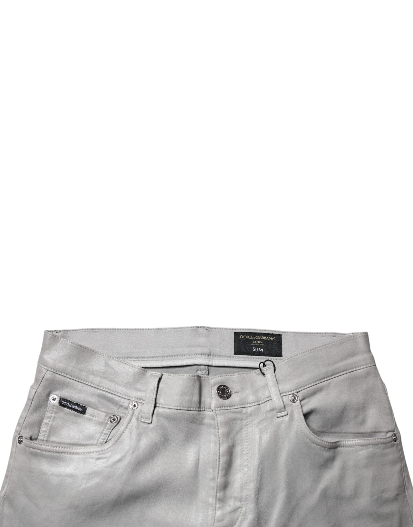 Gray Slim Fit Denim Cotton Metal Logo Jeans