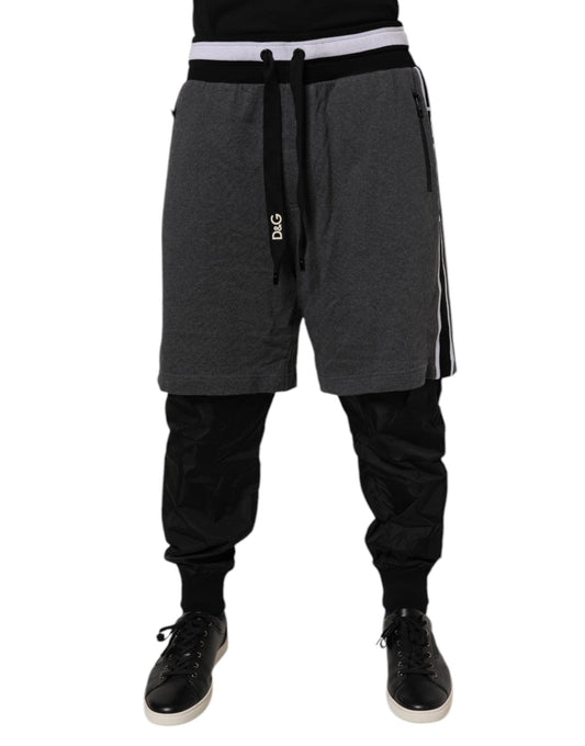 Black Gray Cotton Layered Sweatpants Pants