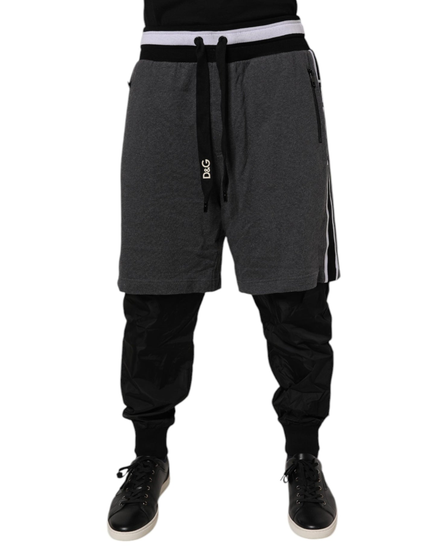 Black Gray Cotton Layered Sweatpants Pants