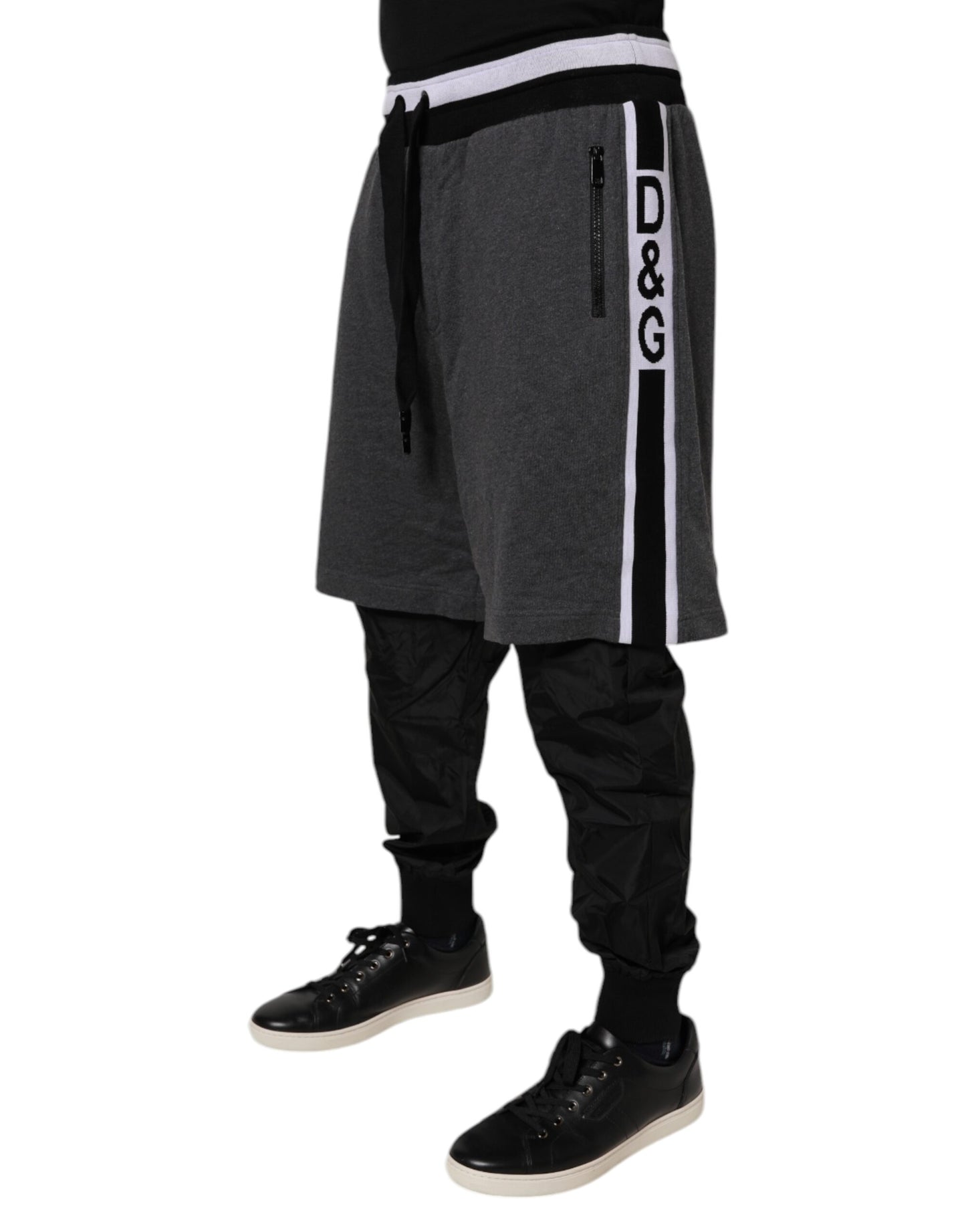 Black Gray Cotton Layered Sweatpants Pants