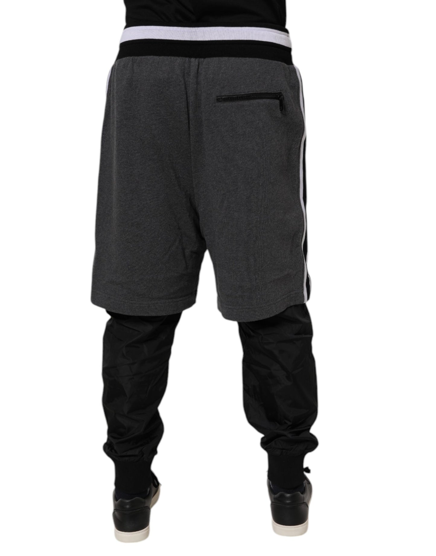 Black Gray Cotton Layered Sweatpants Pants