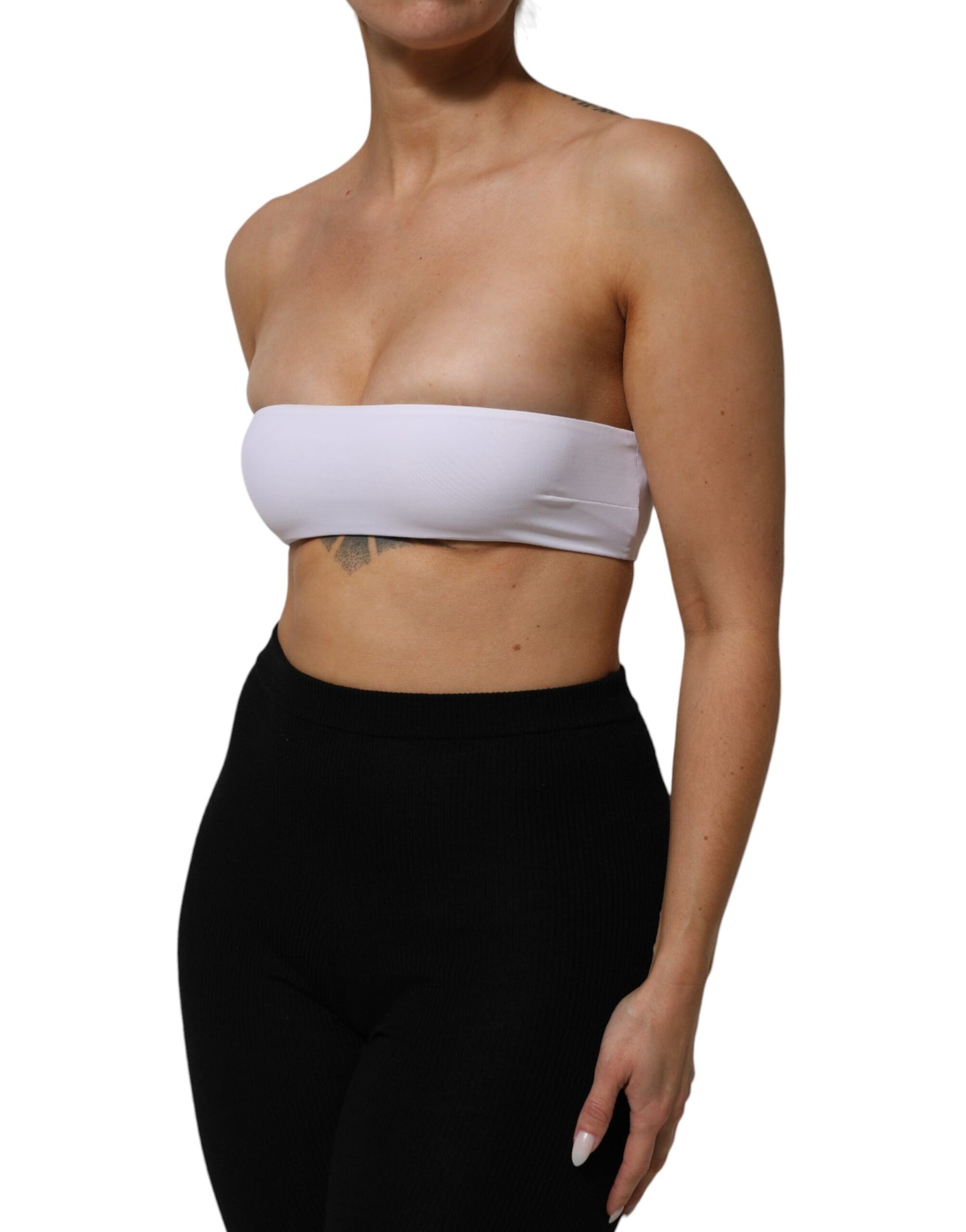 White Nylon Blend Bandeau Strapless Tube Top