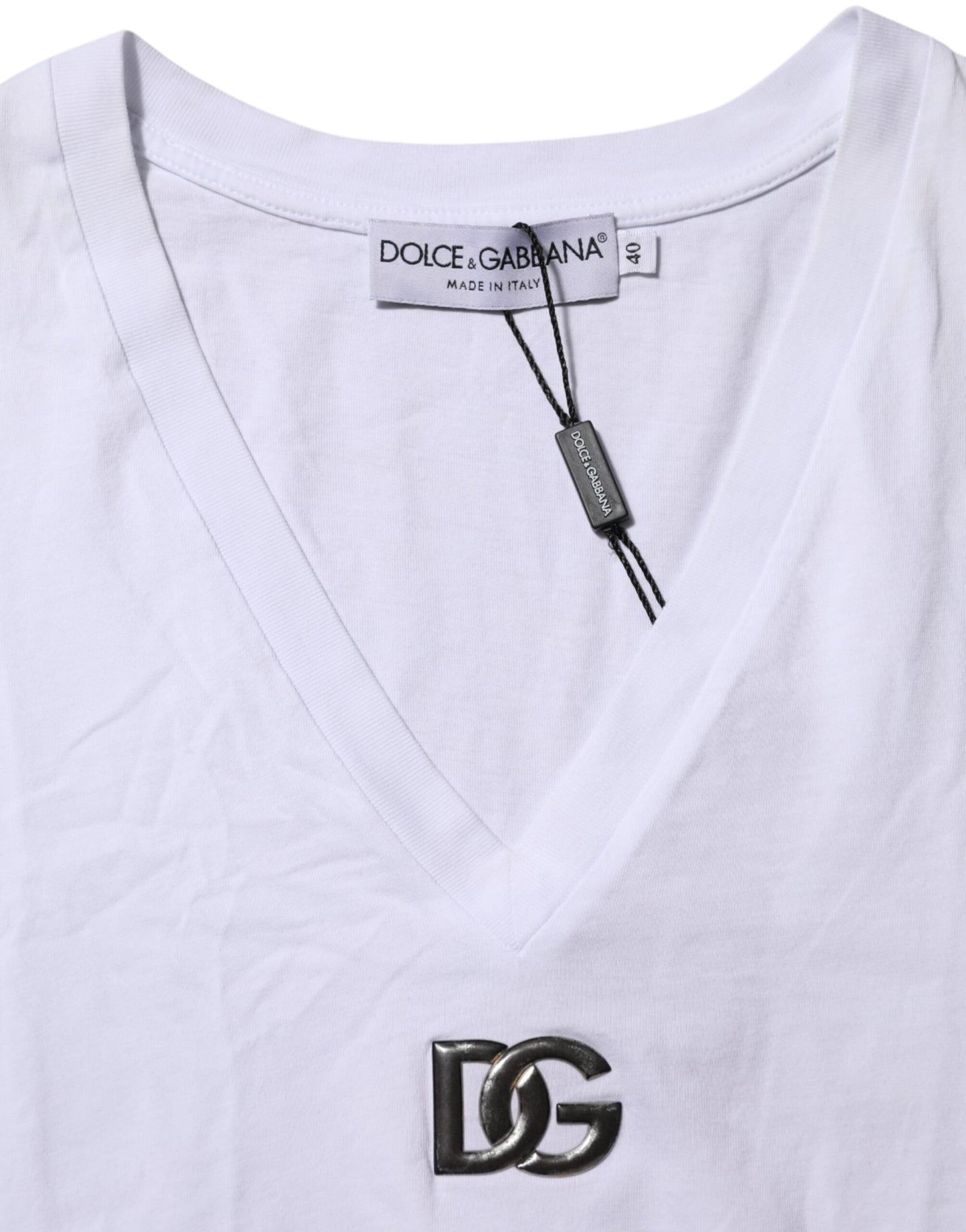 Dolce & Gabbana White Cotton V-Neck Short Sleeves T-Shirt