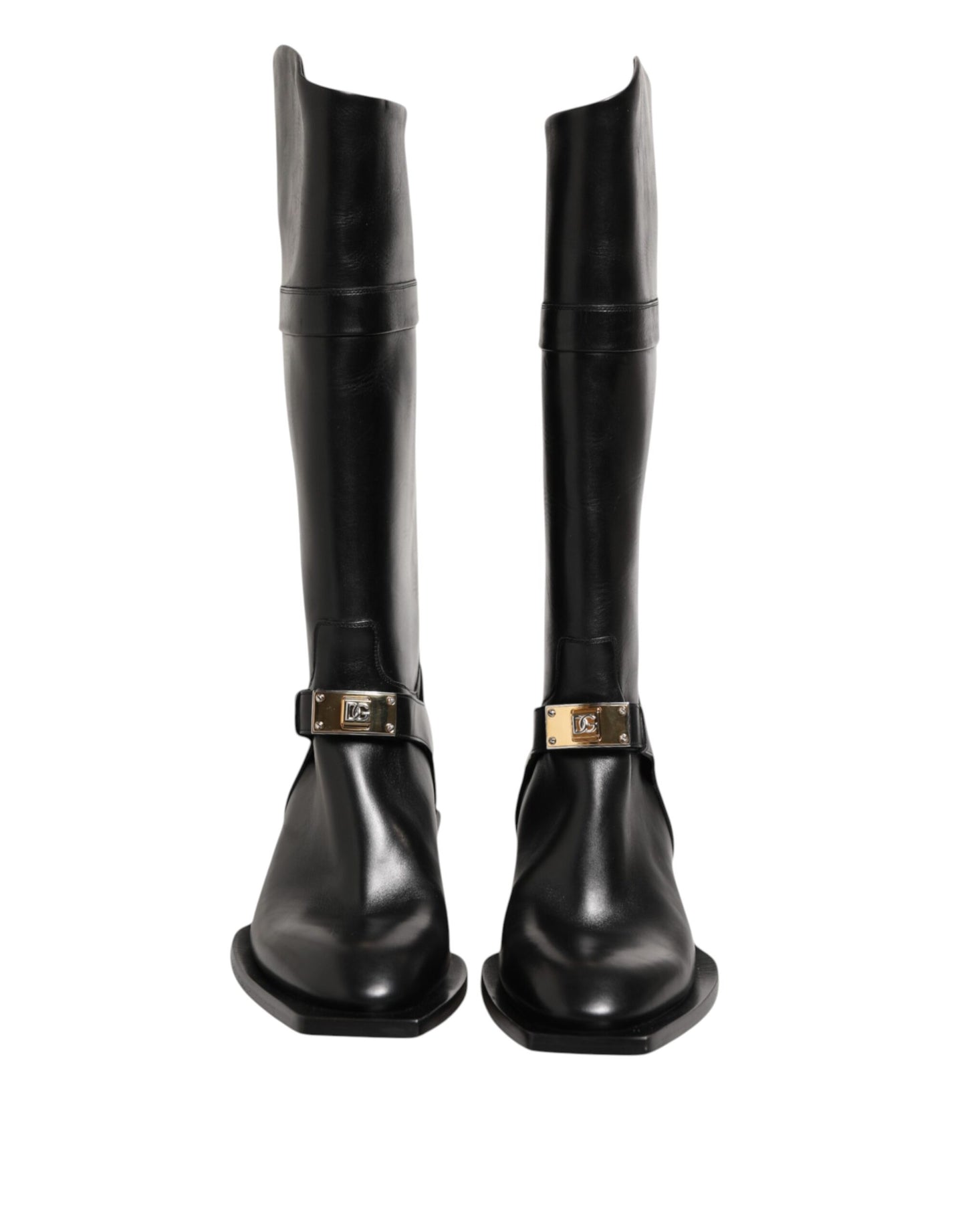 Black Logo Plaque Over The Calf Boot Shoes