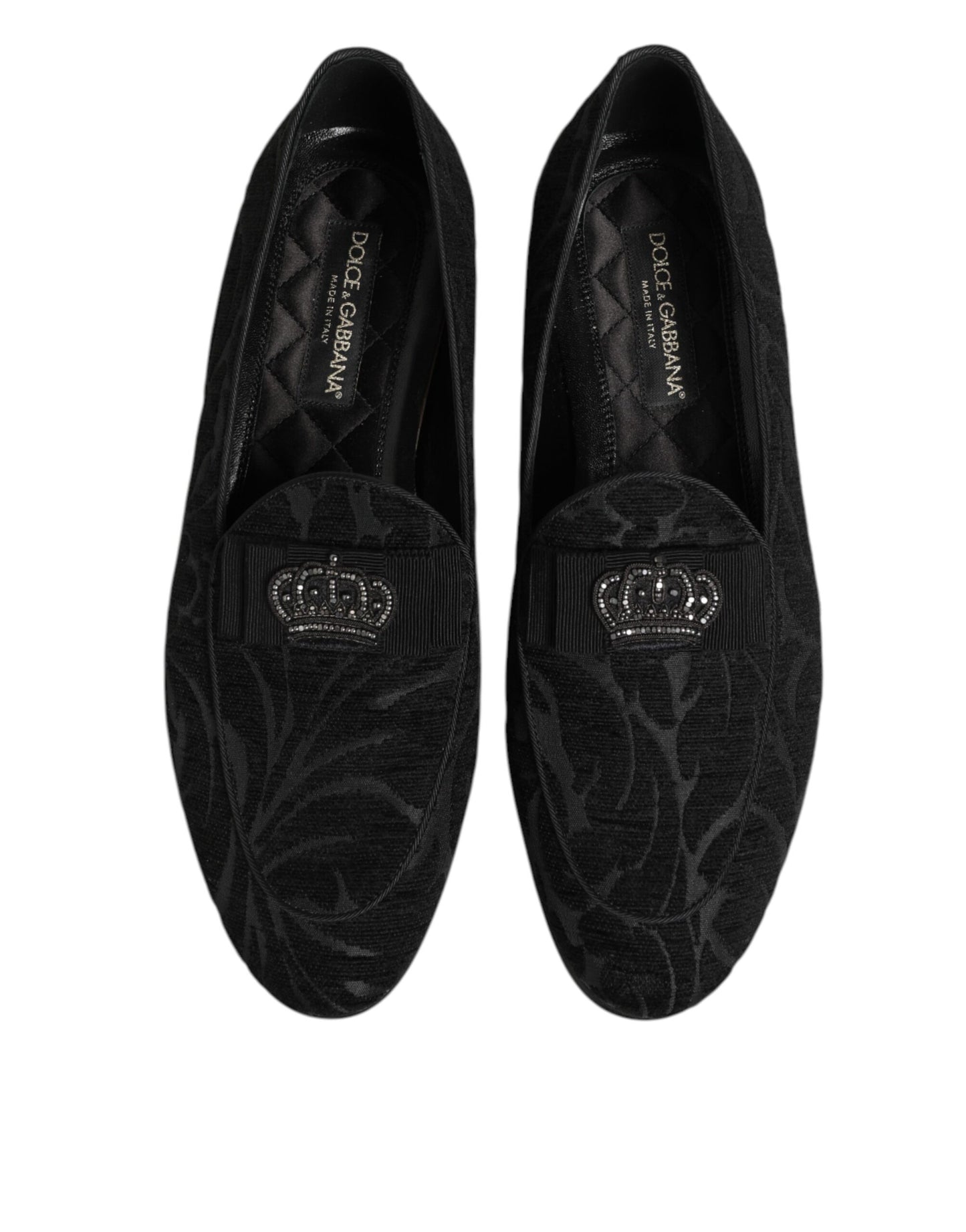 Black Brocade Crown Loafers Dress Shoes