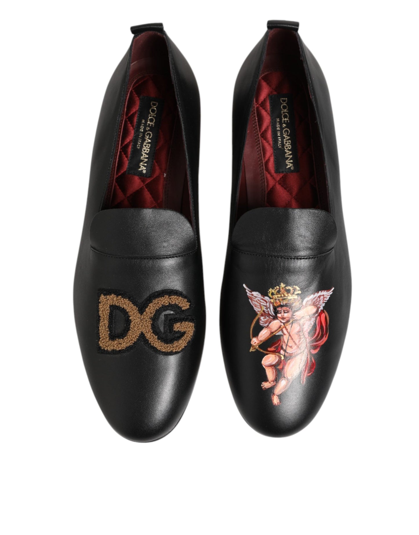 Black DG Angel Leather Slip On Loafers Shoes