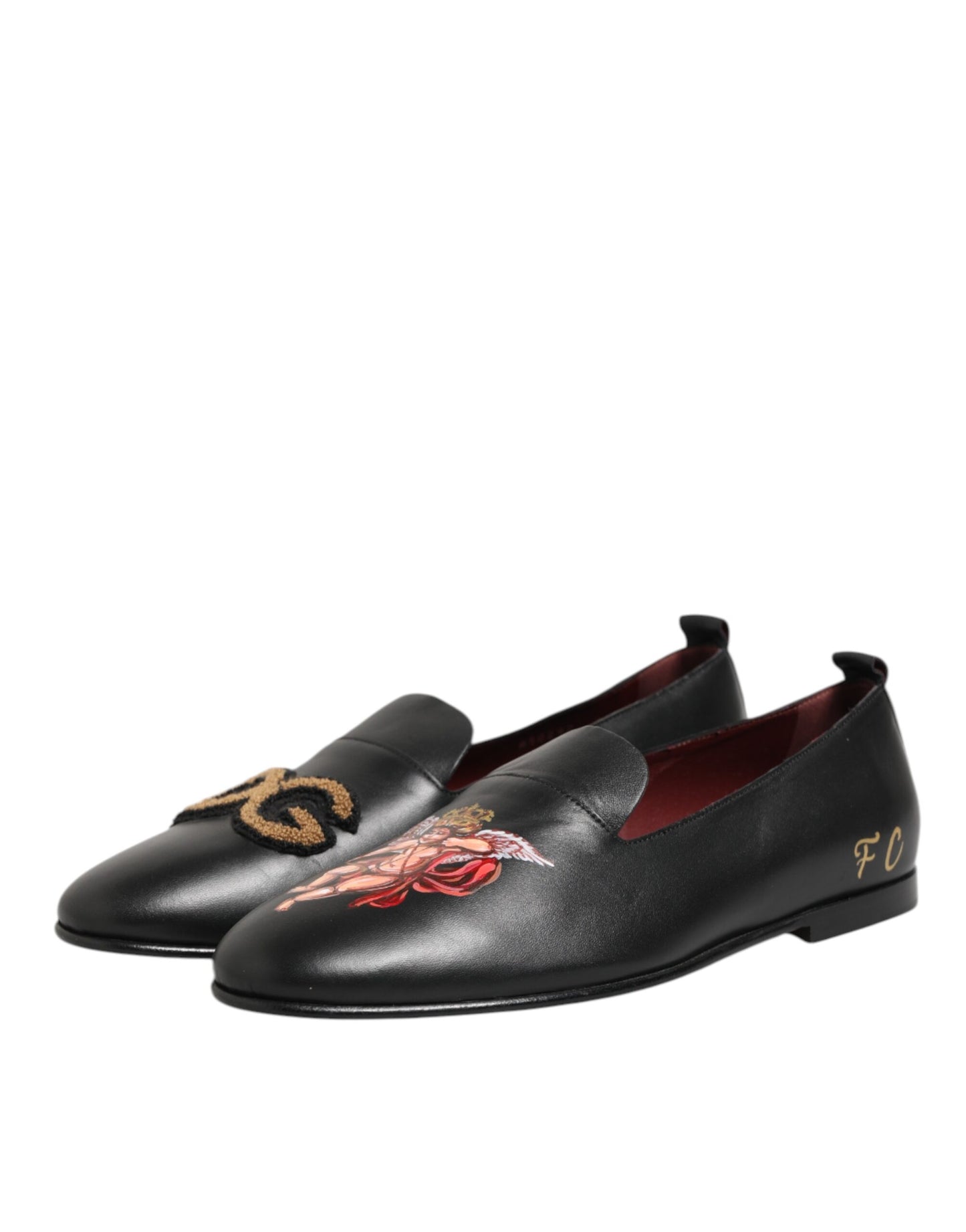 Black DG Angel Leather Slip On Loafers Shoes