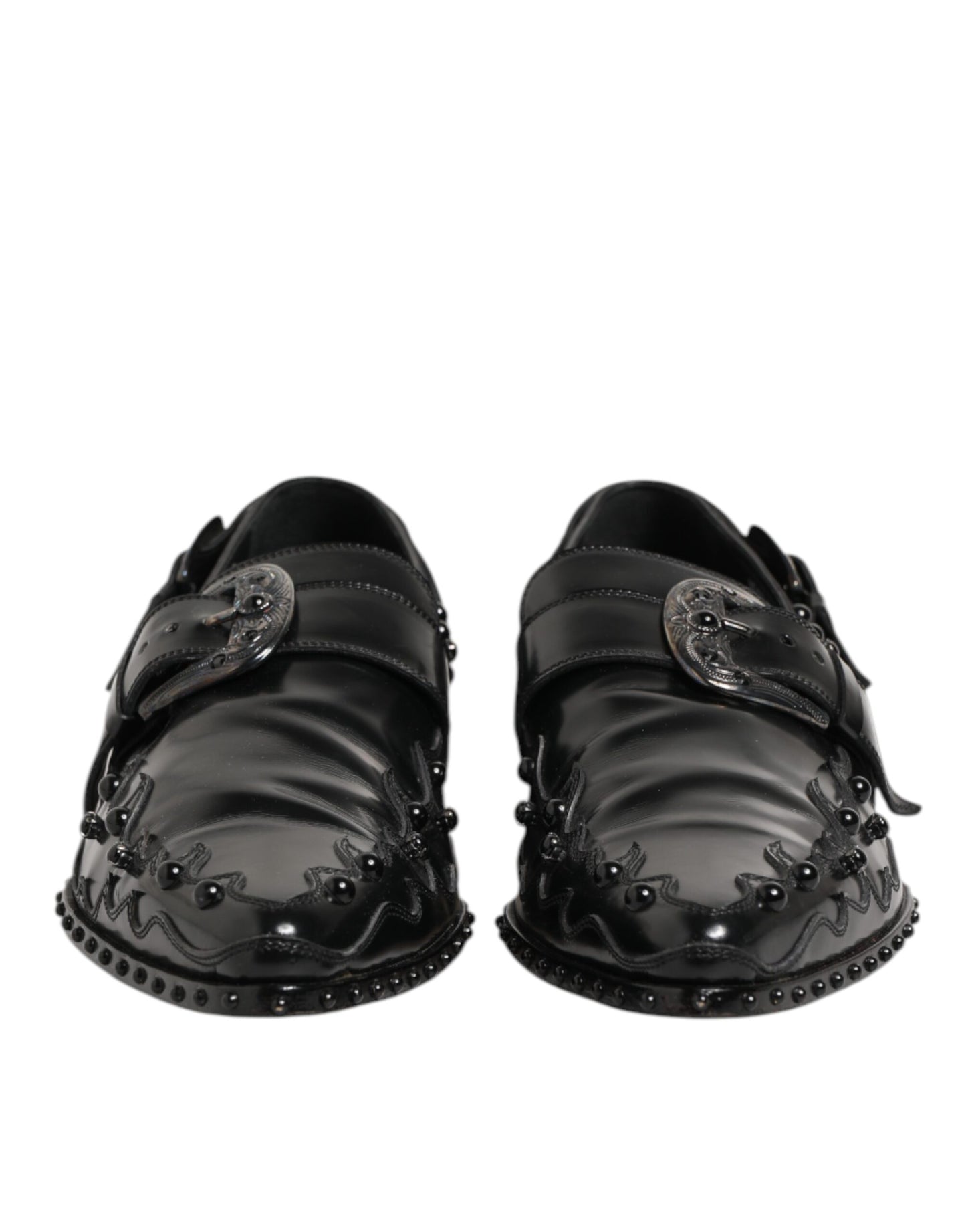 Black Embellished Dress Monk Strap Shoes