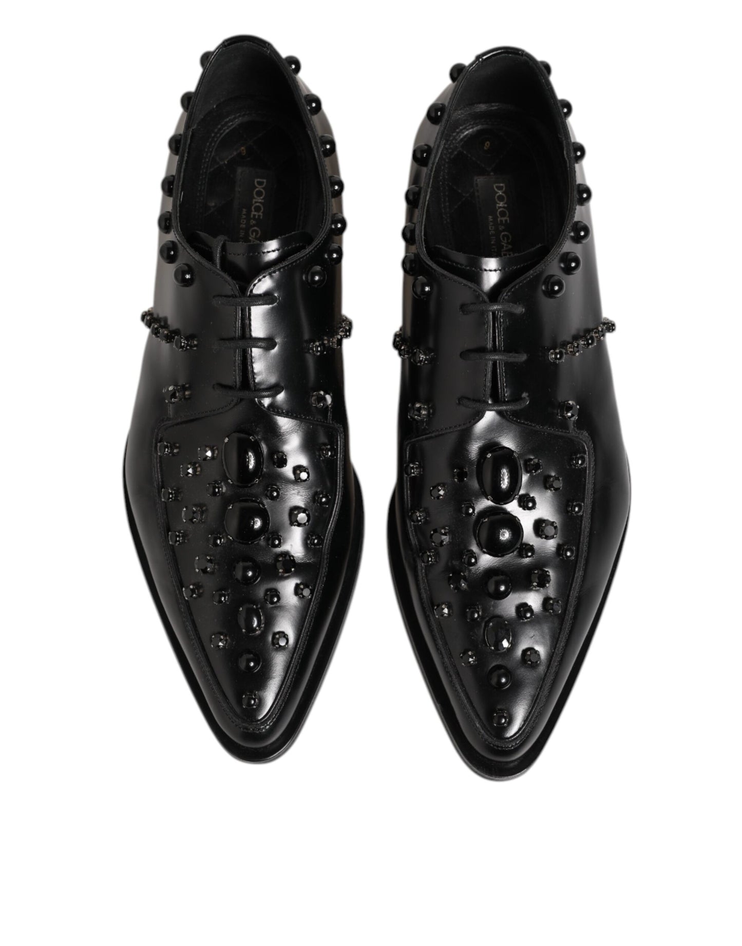 Black Crystal Embellished Derby Men Shoes