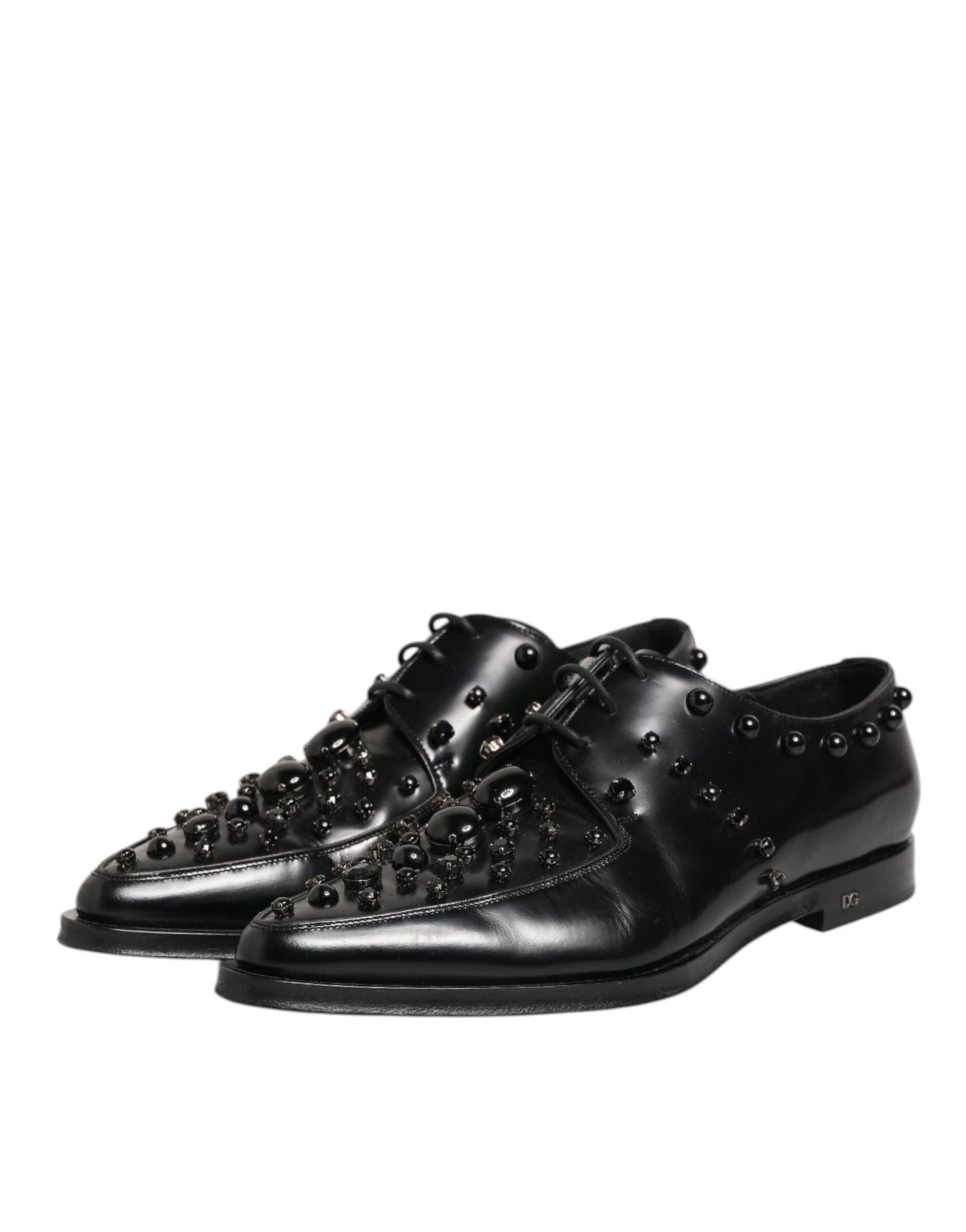 Black Crystal Embellished Derby Men Shoes