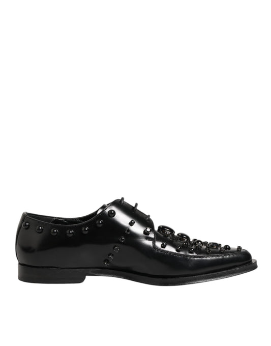 Black Crystal Embellished Derby Men Shoes