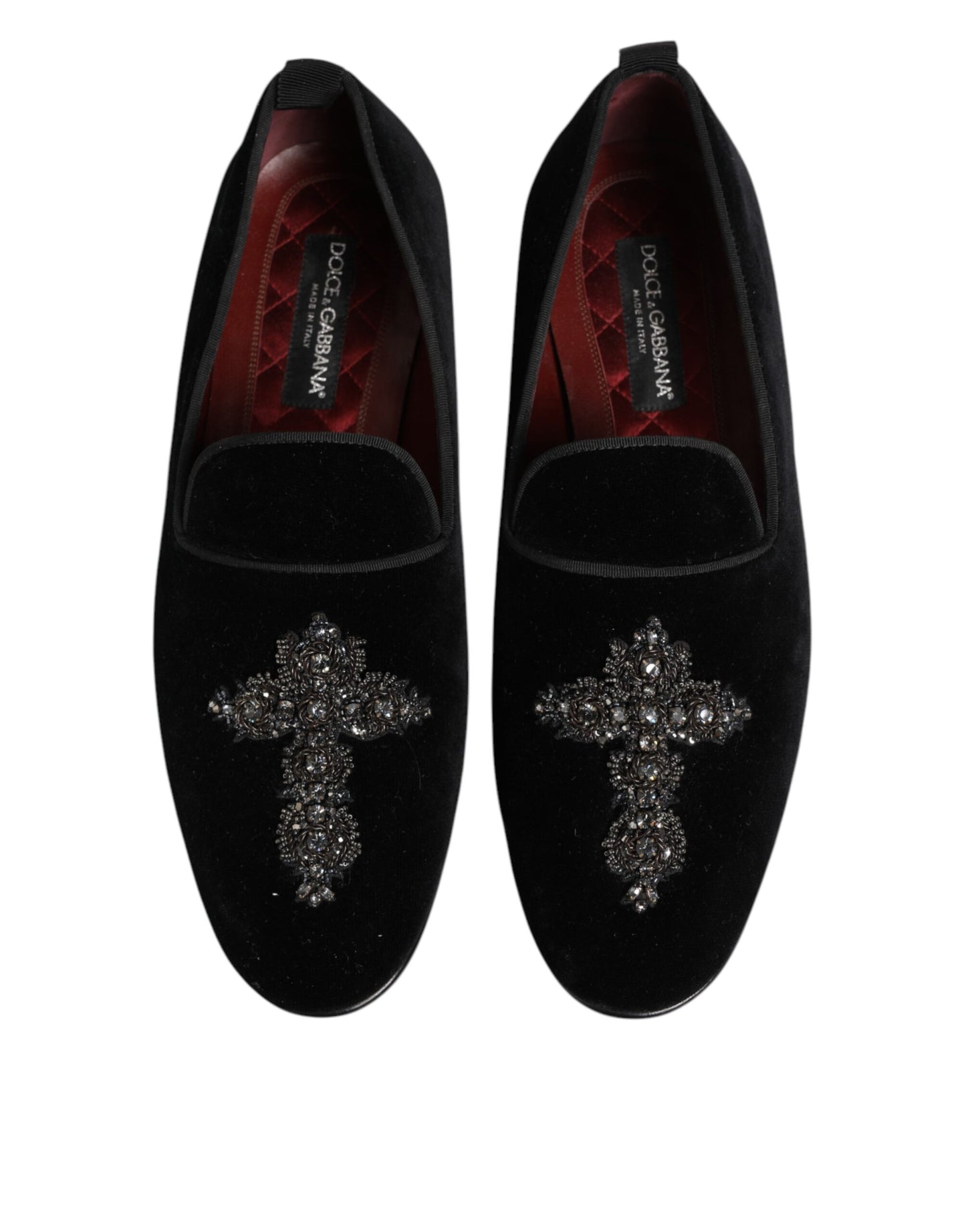Black Cross Embellished Slip On Loafers Dress Shoes