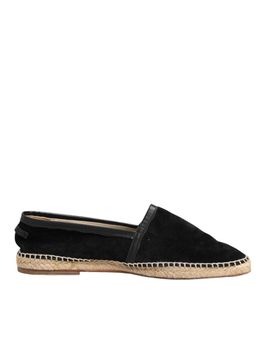 Black Suede Cotton Leather Espadrilles Shoes