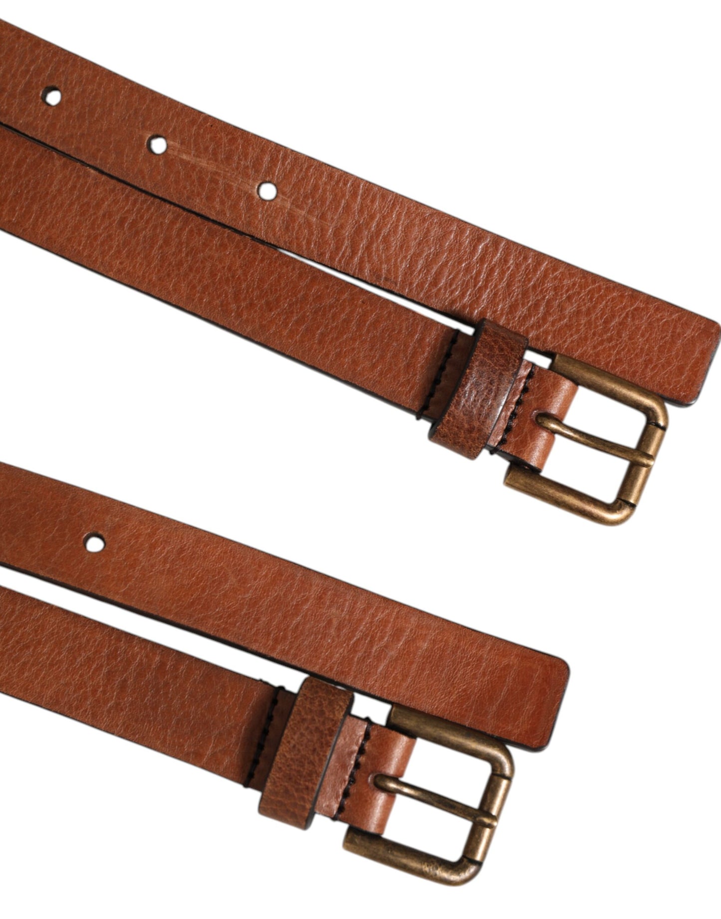Brown Double Strap Leather Gold Buckle Belt