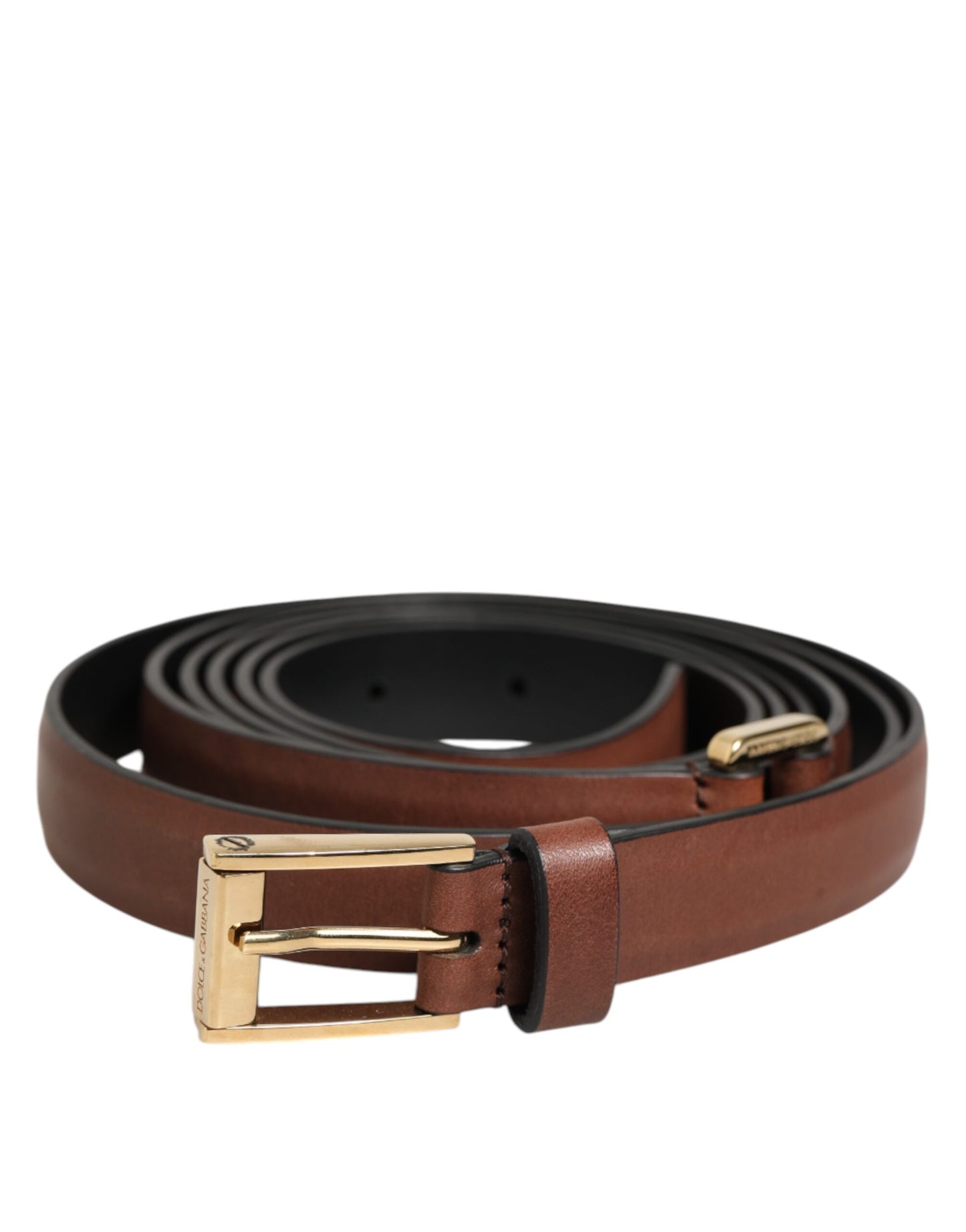 Brown Classic Gold Metal Logo Buckle Men Belt