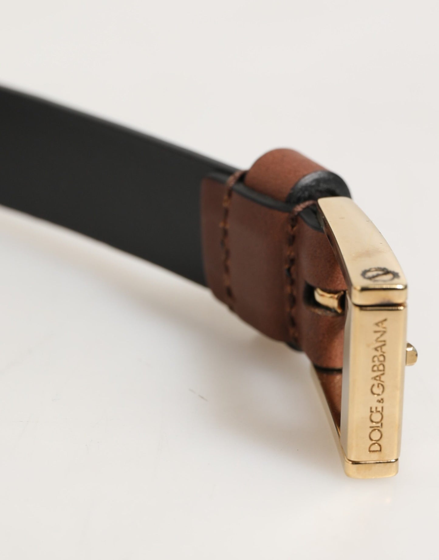 Brown Classic Gold Metal Logo Buckle Men Belt