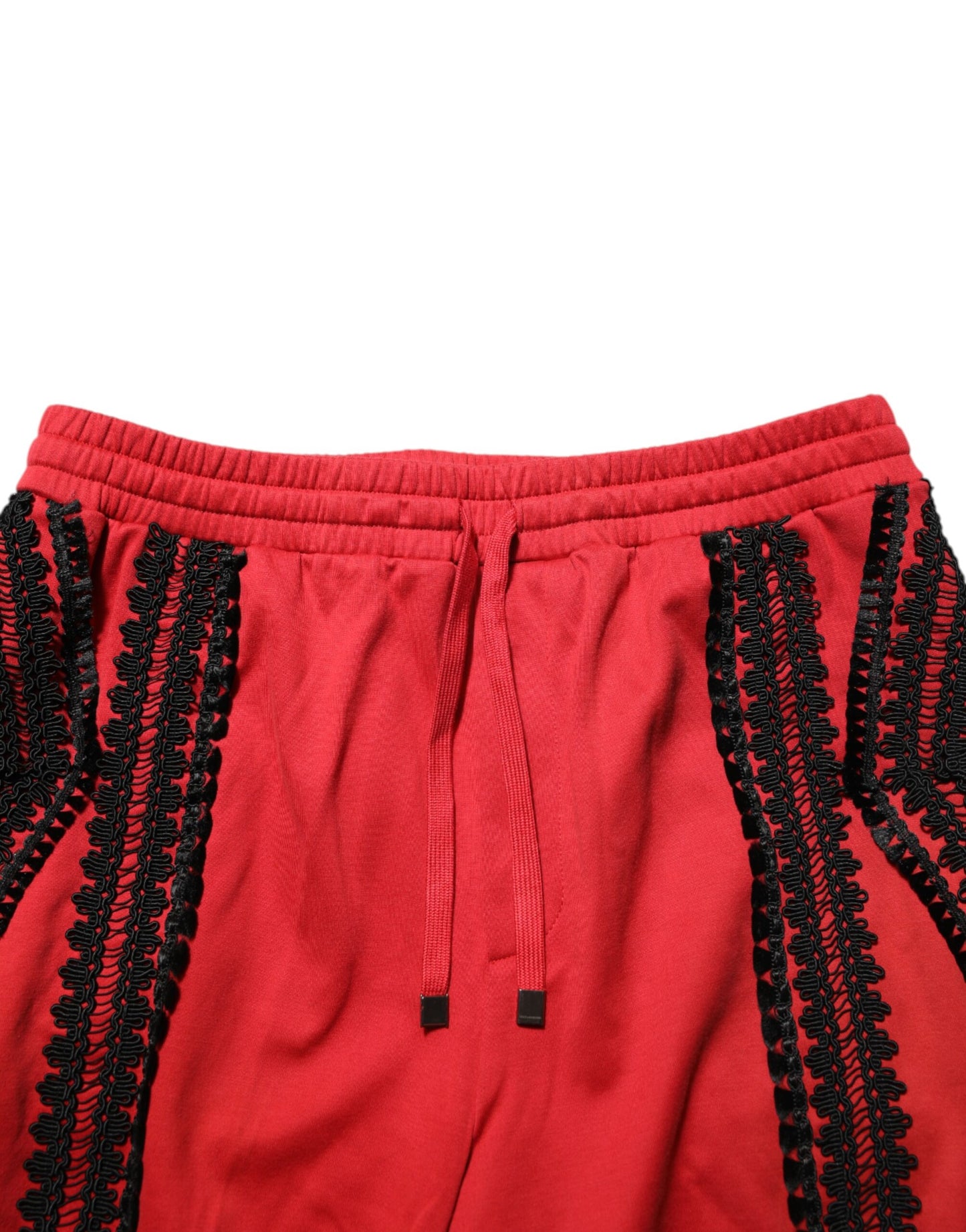 Red Embroidered Casual Cropped Trouser Pants