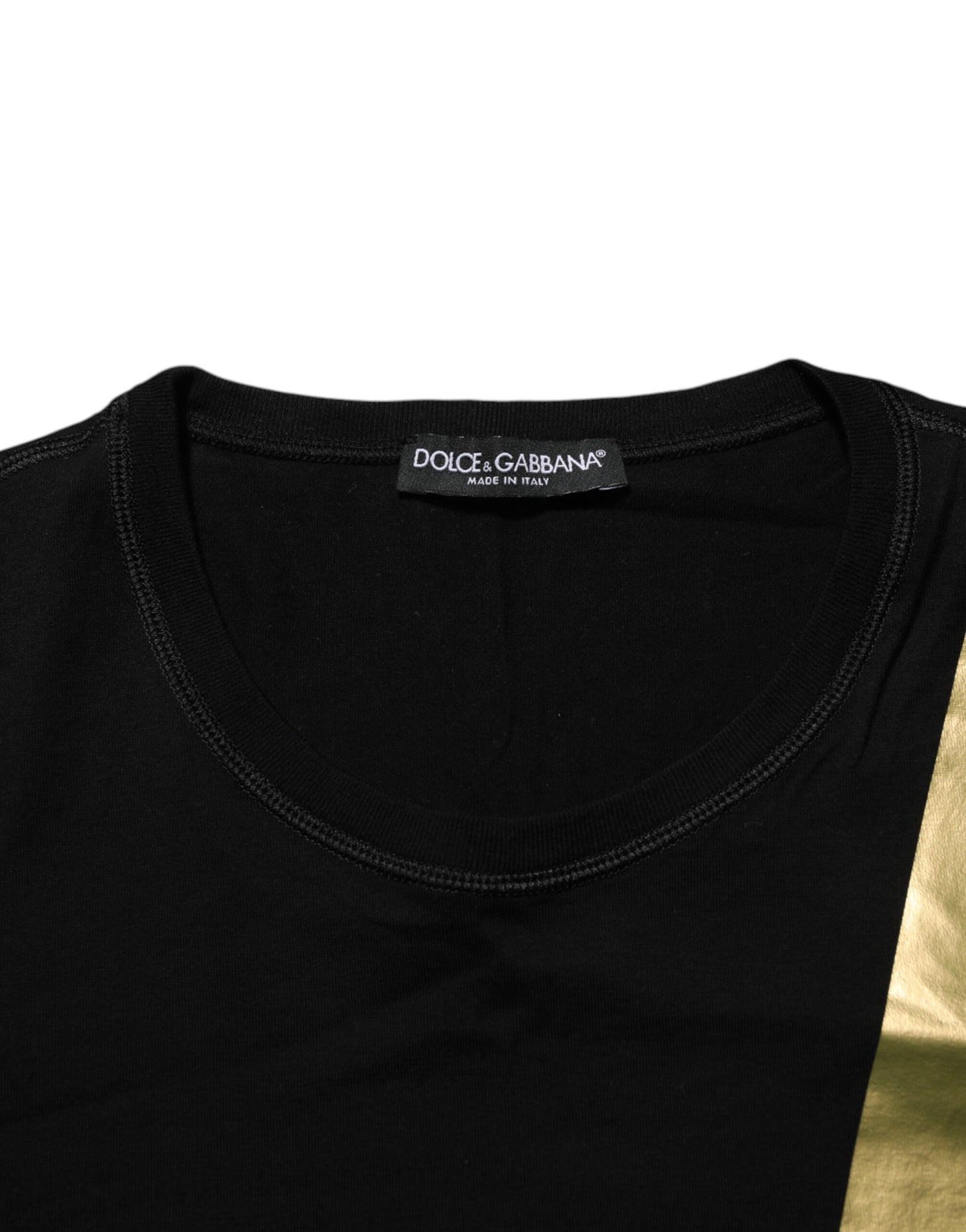 Black Logo Tape Cotton Crew Neck Men T-shirt